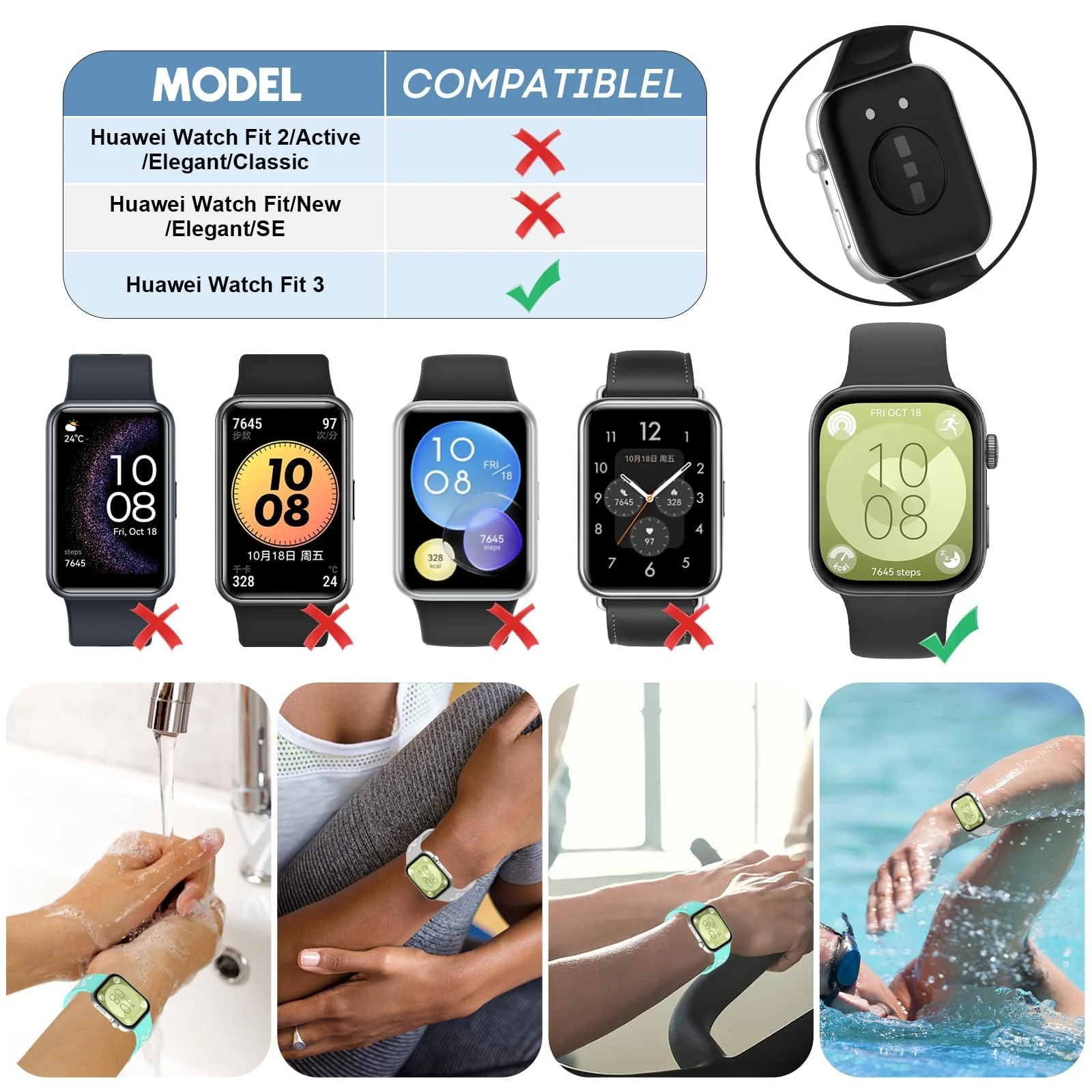 DL3 Mobilak Silicone Strap for Huawei Watch Fit 3, [Breathable] Soft Silicone Sport Wristband Bracelet Replacement Strap, Two-tone Strap, Adjustable Design, for Huawei Watch Fit3 - Gray White