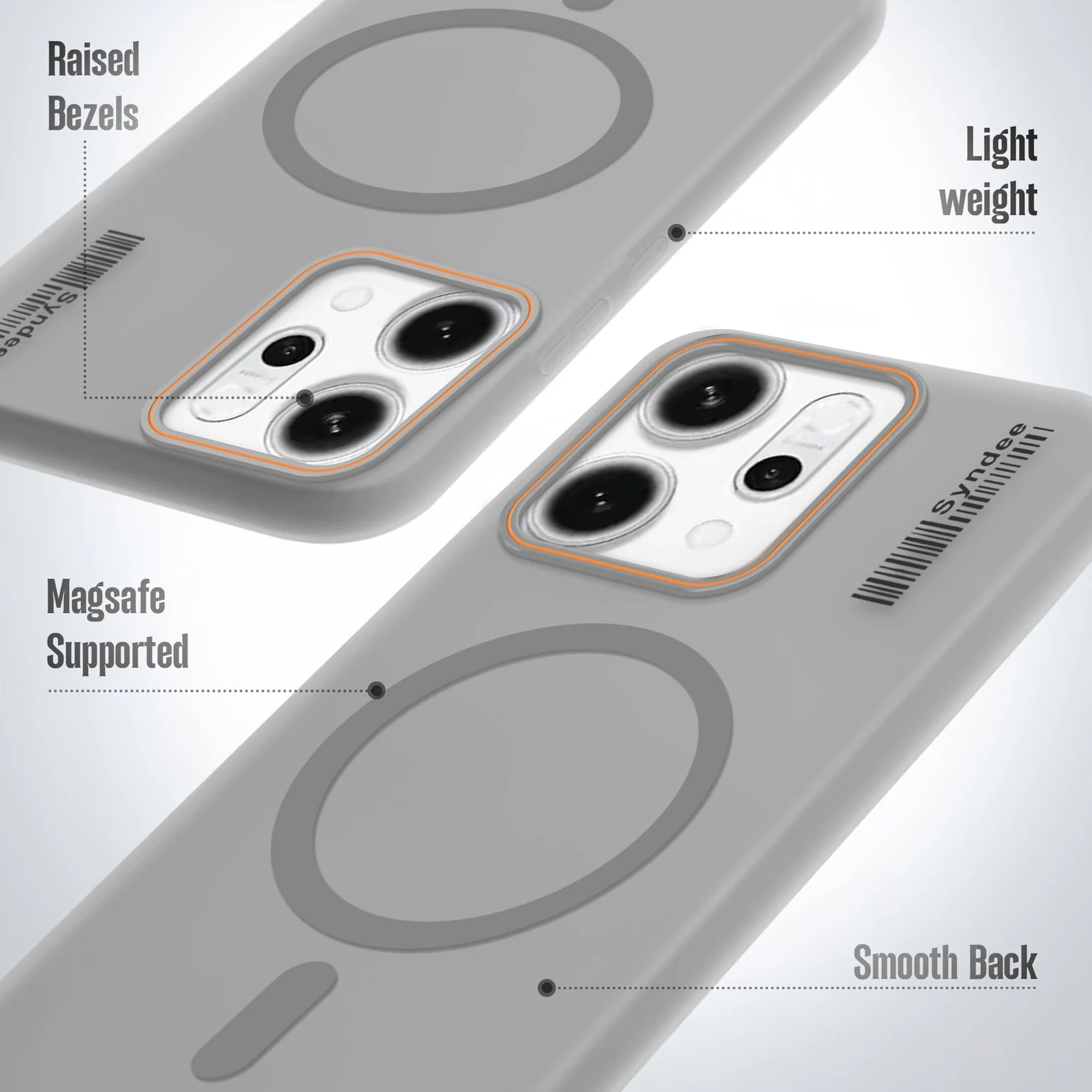 DL3 Mobilak Matte MagSafe-Compatible Magnetic Case for OPPO Reno 14 Pro 5G with Camera Protection and Ring Holder - Gray