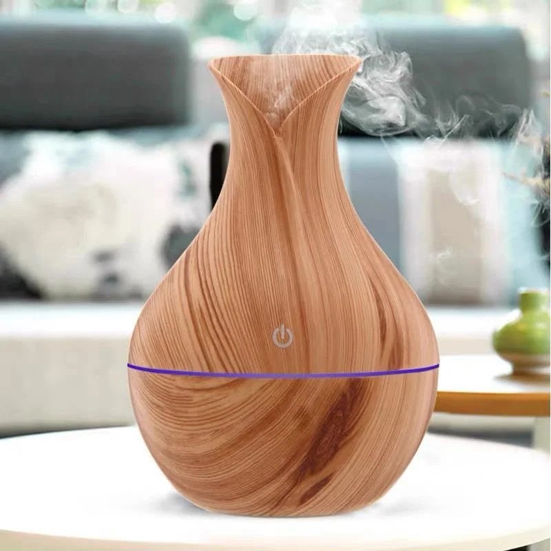 Mobigon Wood Cool Mist Ultrasonic Humidifier for Room Moisture, Aroma Diffuser for Home, 200ml Essential Oil Diffuser with 7 Colorful Night Light, Auto Shut-Off, Home, Office, car - E.Light Brown