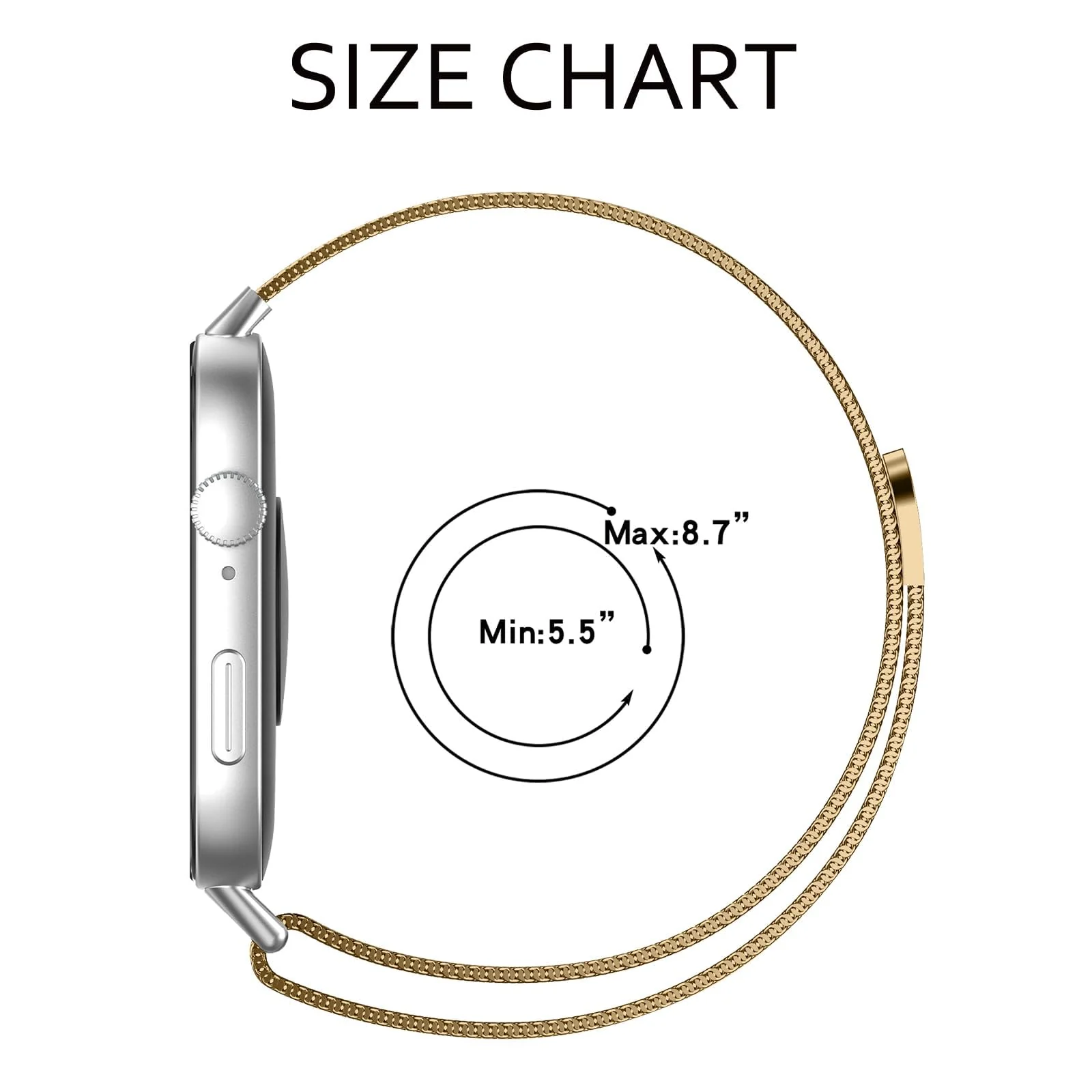 DL3 Mobilak Bracelet Compatible with Huawei Watch Fit 3, Stainless Steel Replacement Straps, Mesh Metal Watch Strap, Magnetic Adjustable Replacement Strap For Huawei Watch Fit3 - Gold