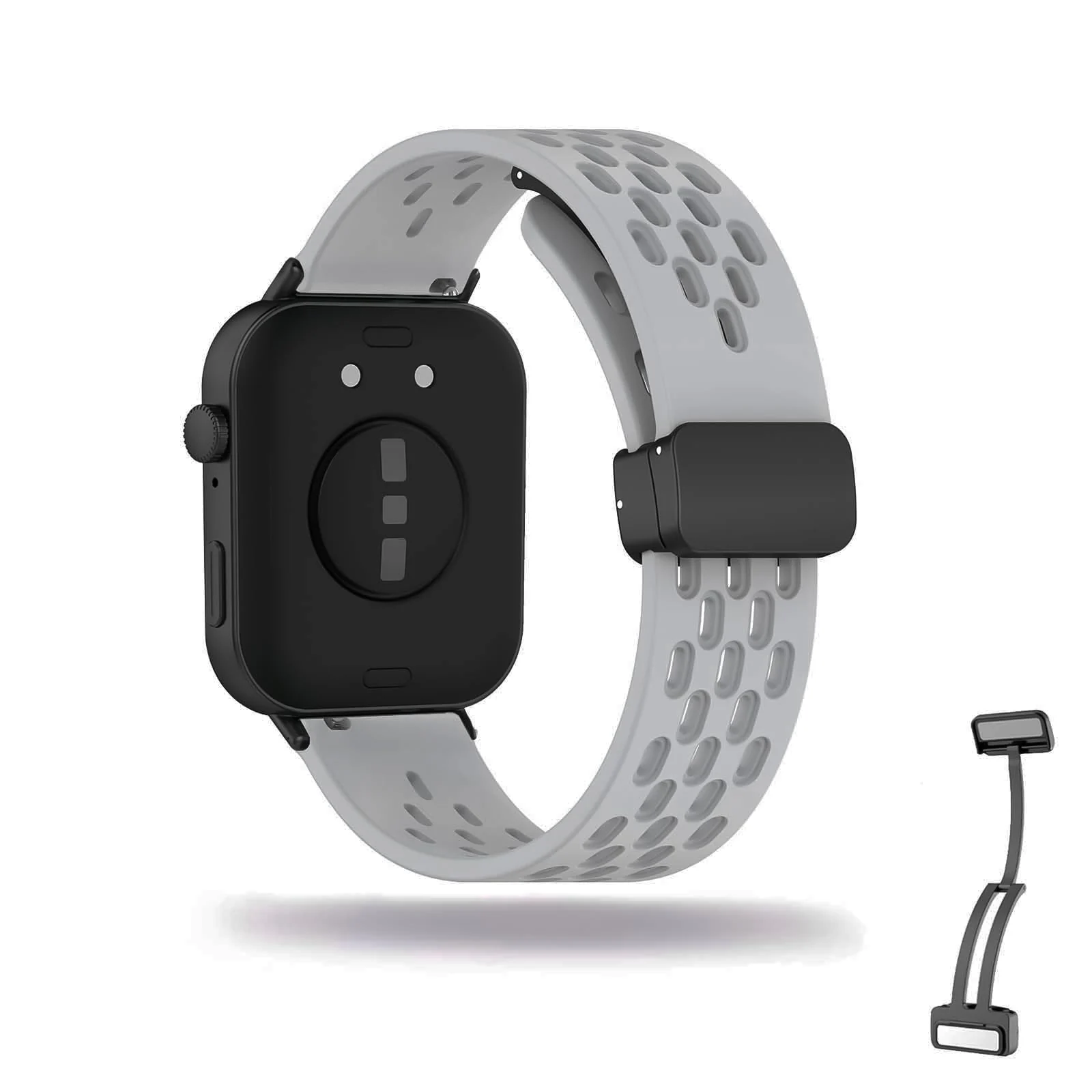 DL3 Mobilak Silicone Strap Compatible with Huawei Watch Fit 3/Fit 4/Fit 4 Pro Magnetic Metal Buckle Sport Silicone Breathable Strap for Men Women Band Quick Release Soft Replacment Wristband - Gray