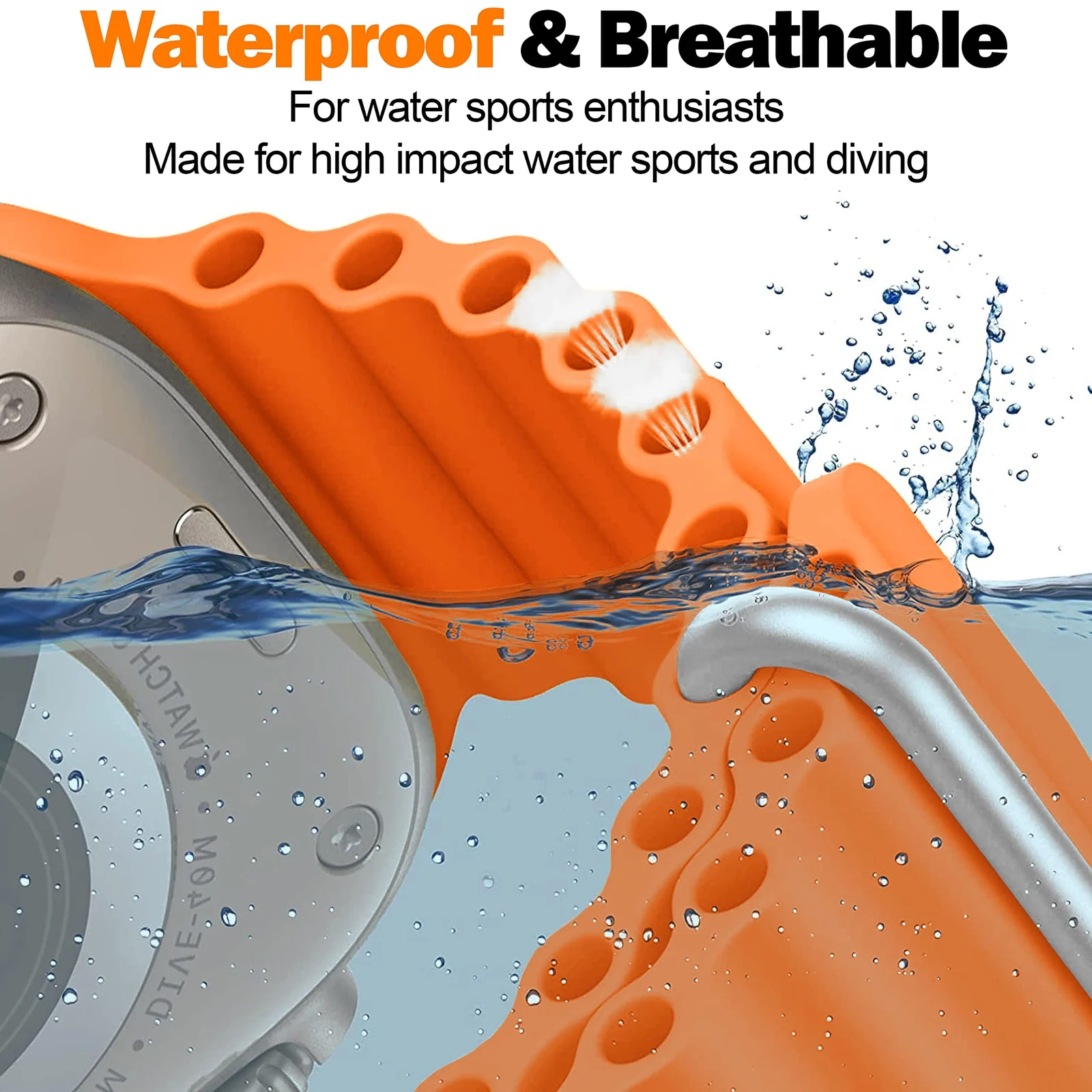DL3 Mobilak Ocean Band For Apple Watch Ultra 49mm 45mm 44mm 42mm, Waterproof Soft Silicone Sport Wristbands Replacement Strap iWatch Ultra SE 8 7 6 5 4 3 2 1 (38MM/40MM/41MM) - Orange