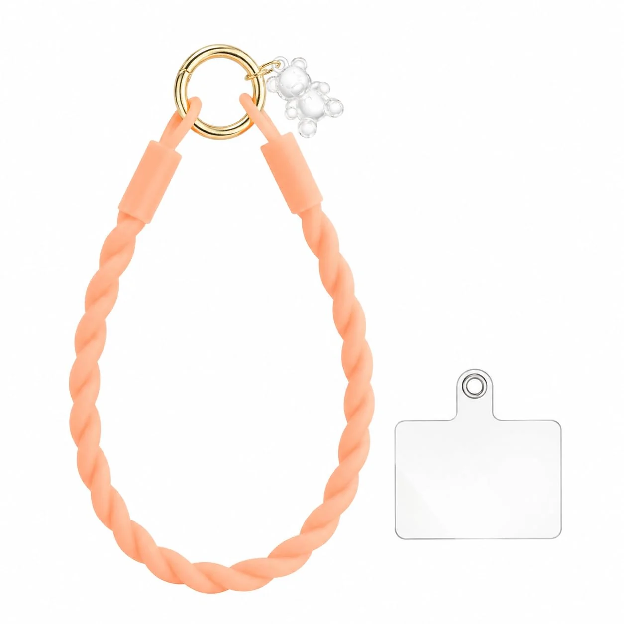 DL3 Mobilak Silicone Crystal Lanyard, 30cm Phone Wrist Strap Lanyard Keychain Office Wrist Strap with Clasp and Bear for Women Phone ID Card, Keys Strap - Orange