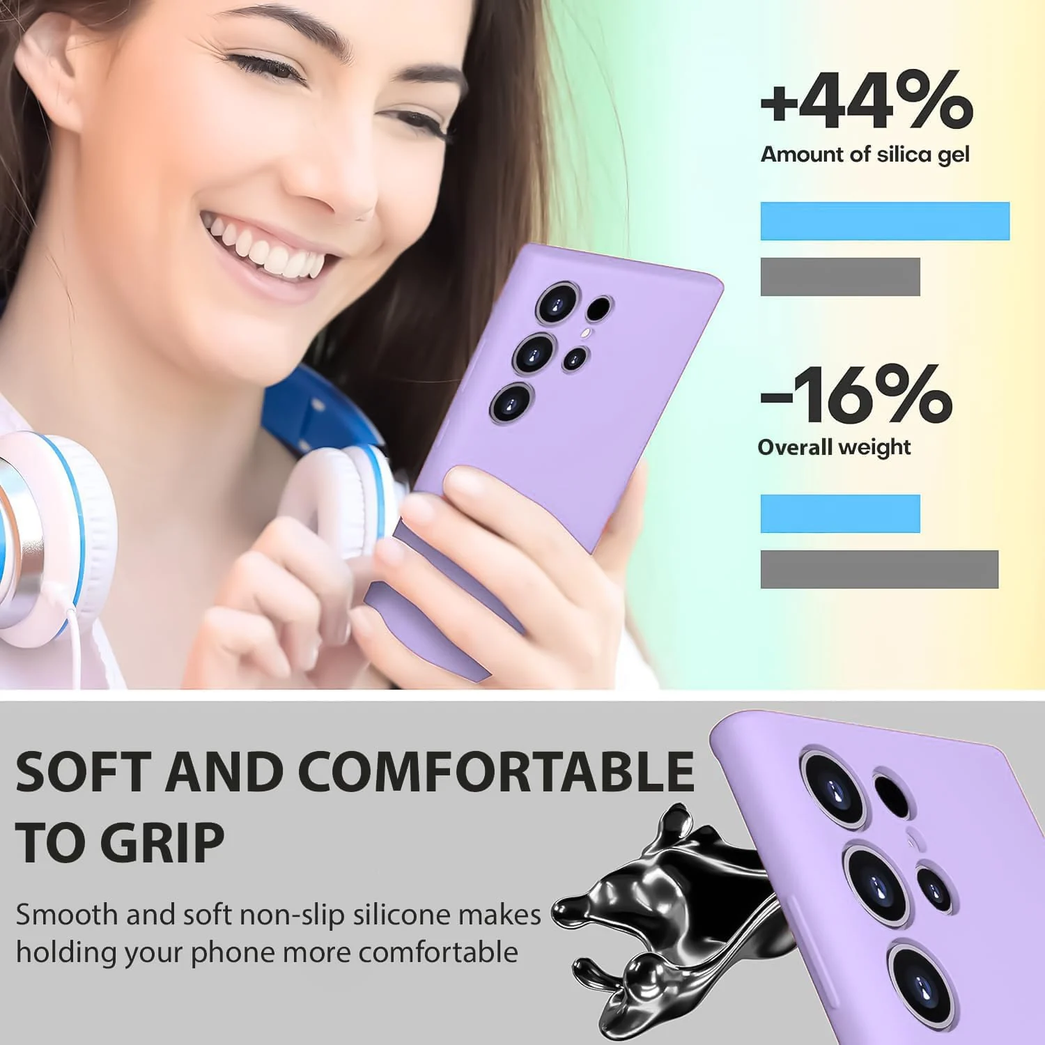 DL3 Mobilak Samsung Galaxy S24 Ultra Case, Soft Flexible Silicone Gel Rubber Bumper Cover, Full Body Shockproof Protective Phone Case - Light Purple