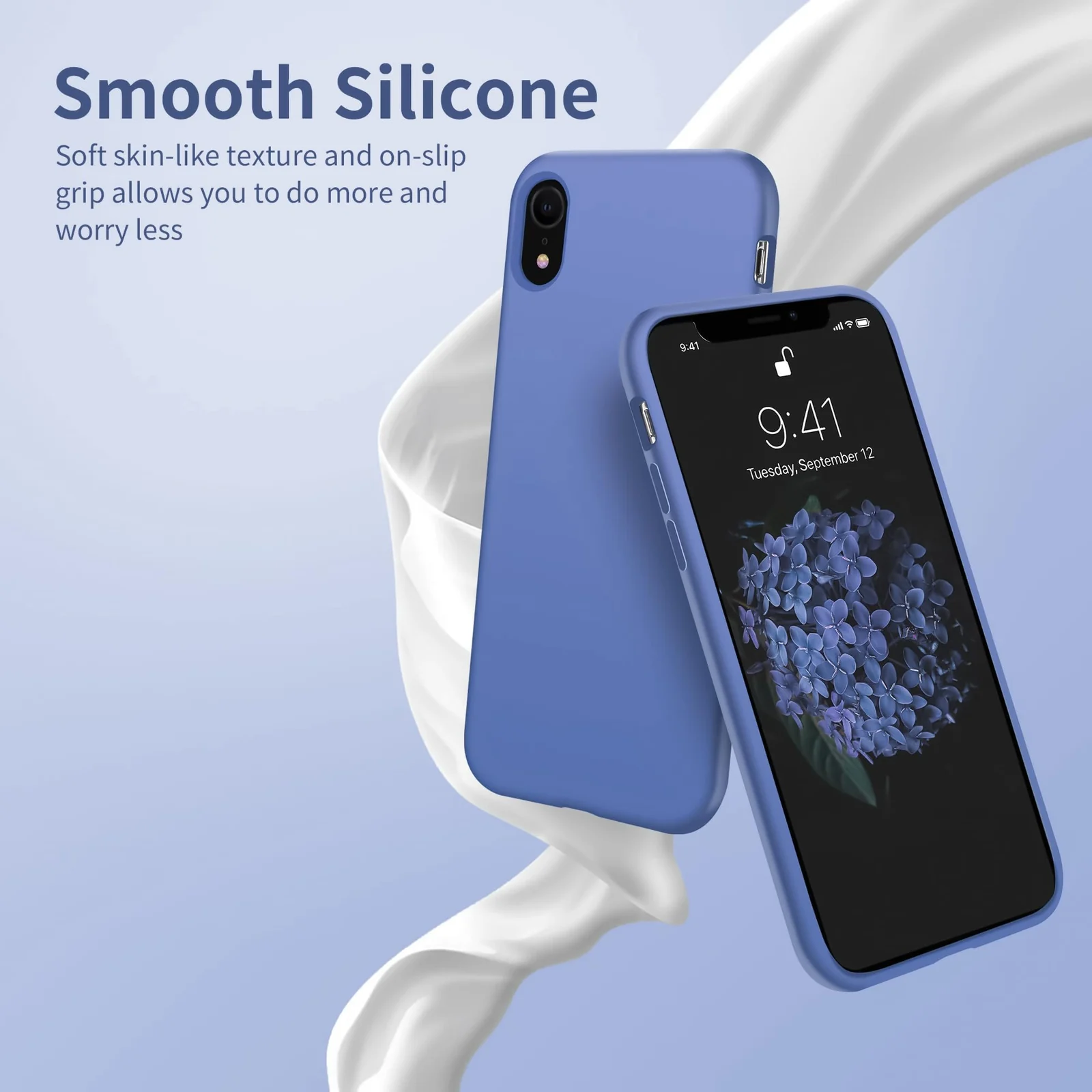 DL3 Mobilak Liquid Silicone Protective Case for iPhone XR with Camera Protection and Microfiber Lining - Lavender Blue