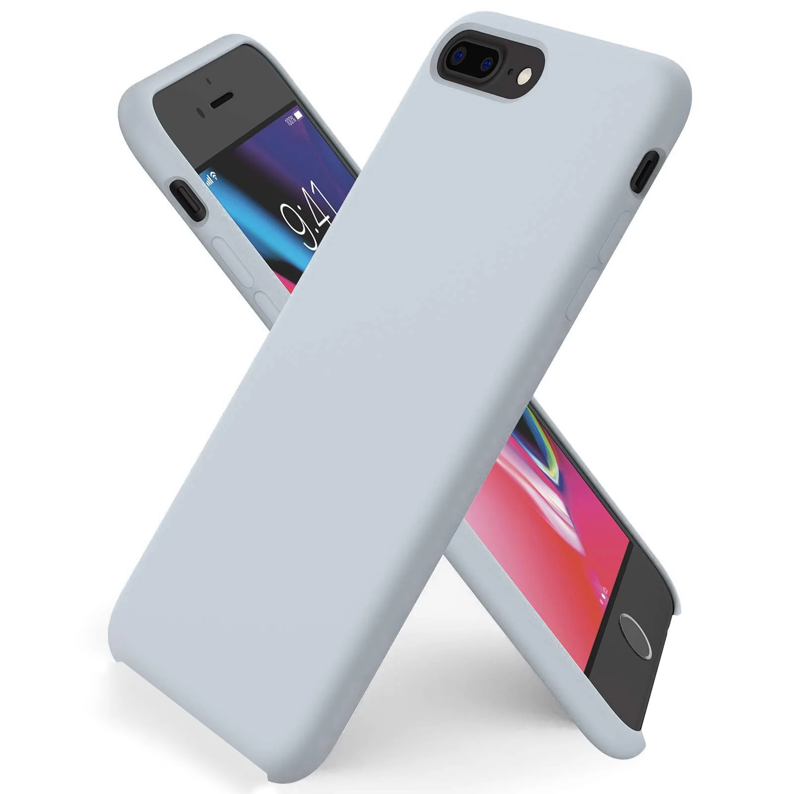 DL3 Mobilak Compatible with iPhone 7 Plus/iPhone 8 Plus Case, Liquid Silicone Case, Full Body Protective Cover, Shockproof, Slim Phone Case, Anti-Scratch Soft Microfiber Lining (Blue Grey)