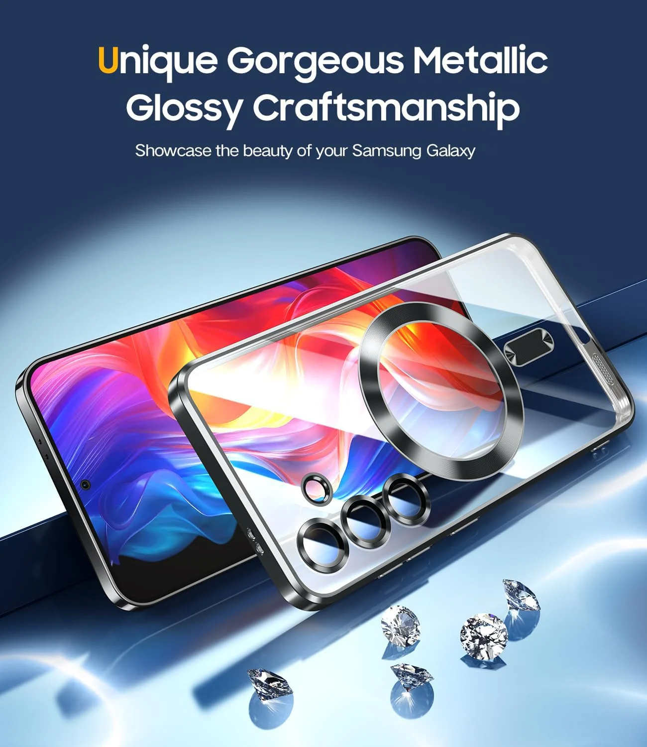 DL3 Mobilak For Samsung Galaxy A55 Magnetic Case, Compatible with MagSafe, Built-in Camera Lens Protector, Luxury Plating Soft TPU Clear Shockproof Slim Thin Cover - Black