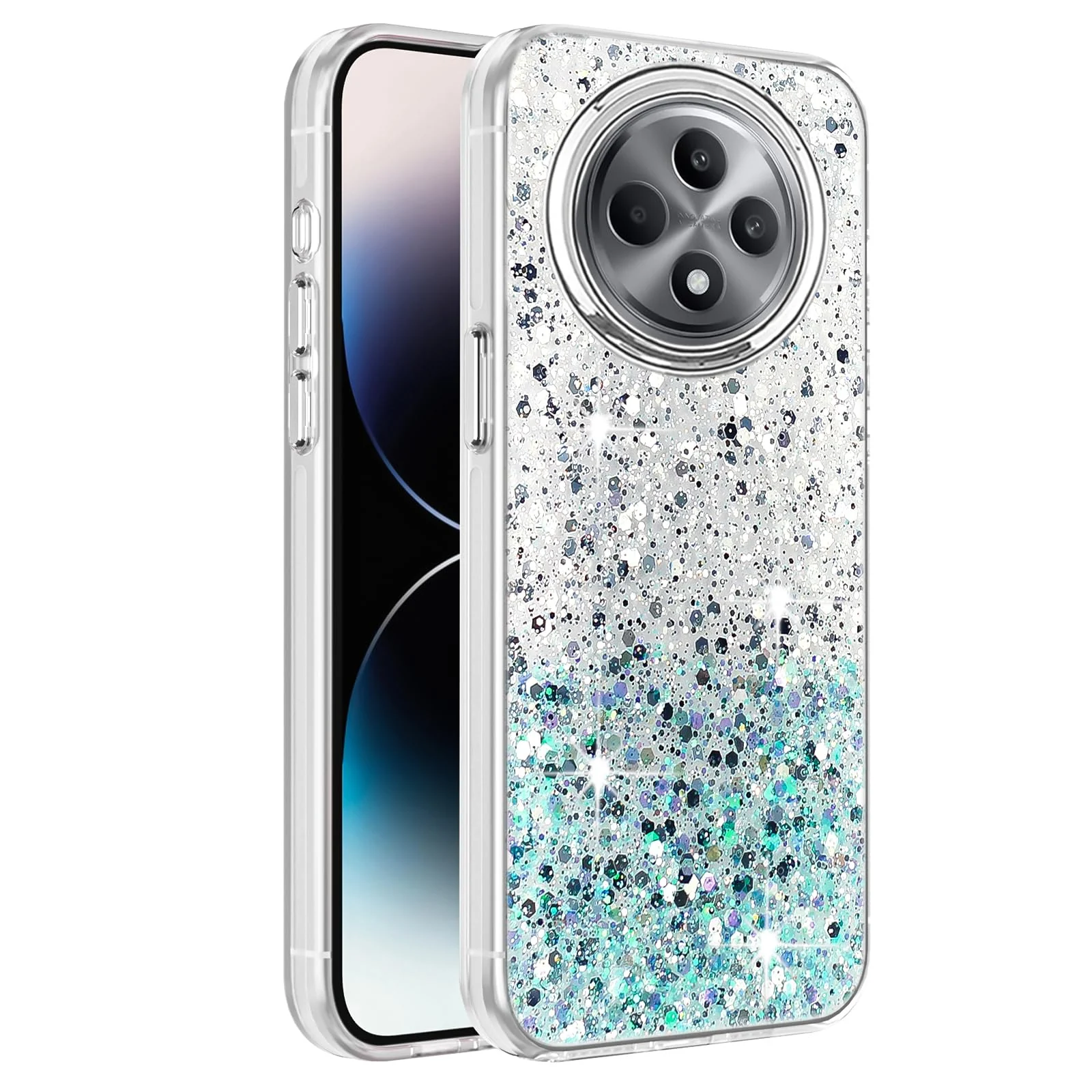 DL3 Mobilak Glitter Protective Case for OPPO Reno 12 F / Reno 12F, Supports wireless charging, Camera protection, Shock-absorbing protection - White Green
