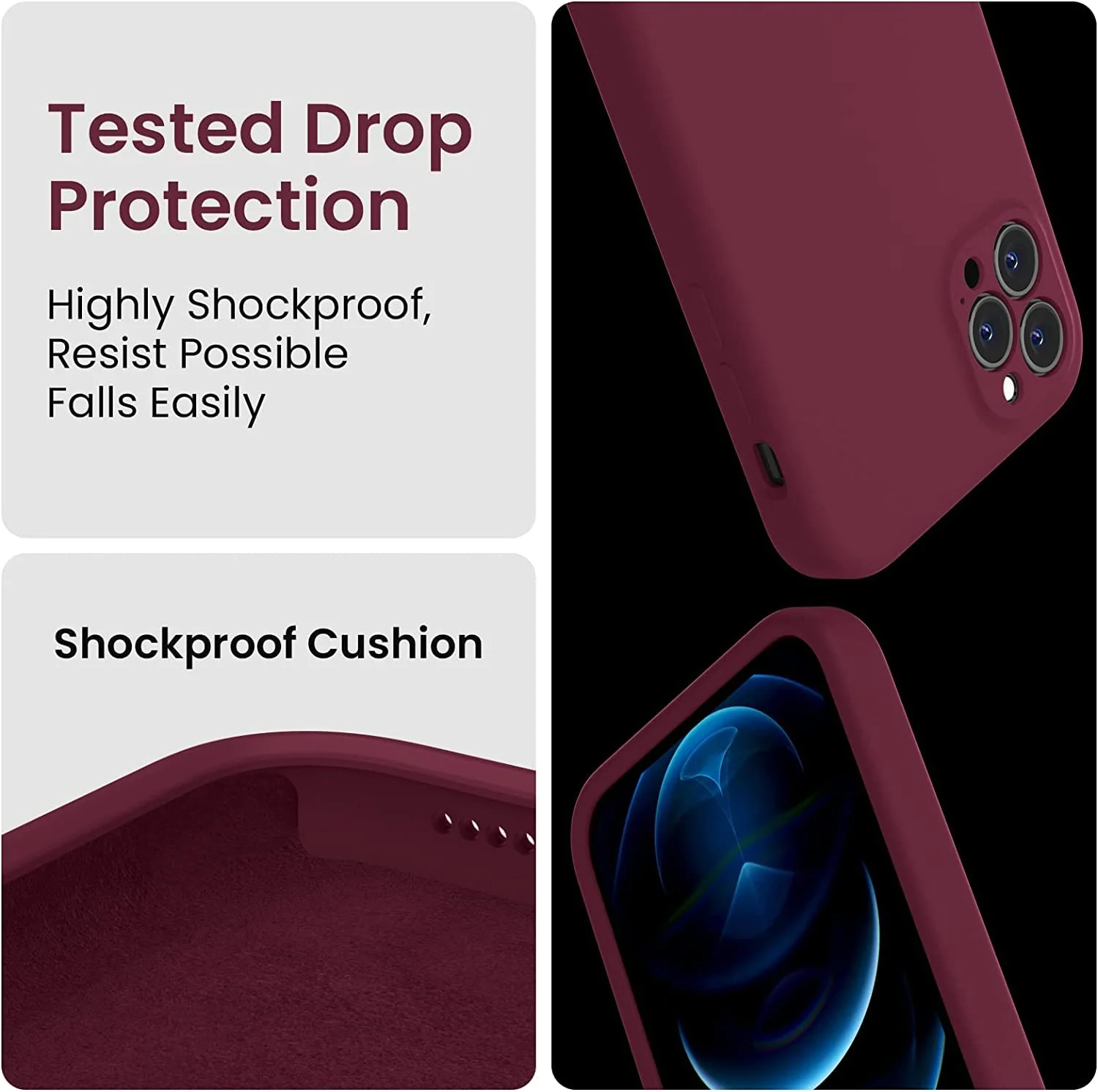 DL3 Mobilak Liquid Silicone Protective Case with Soft Microfiber Lining with Full Camera Protection for iPhone 11 Pro (5.8 Inch) - Wine Red