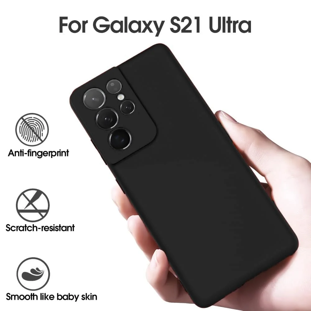 DL3 Mobilak Soft Silicone Protective Case for Samsung Galaxy S21 Ultra 5G with Microfiber Lining and Shockproof Design - Black