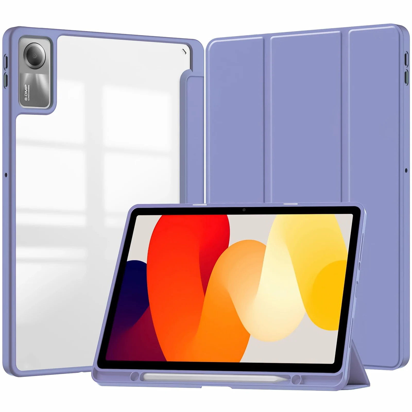 DL3 Mobilak Xiaomi Redmi Pad SE 11 inch Tablet 2023 Case with Pen Holder, Soft TPU Back Trifold Stand Protective Smart Cover Flip, Auto Wake & Sleep - Lavender