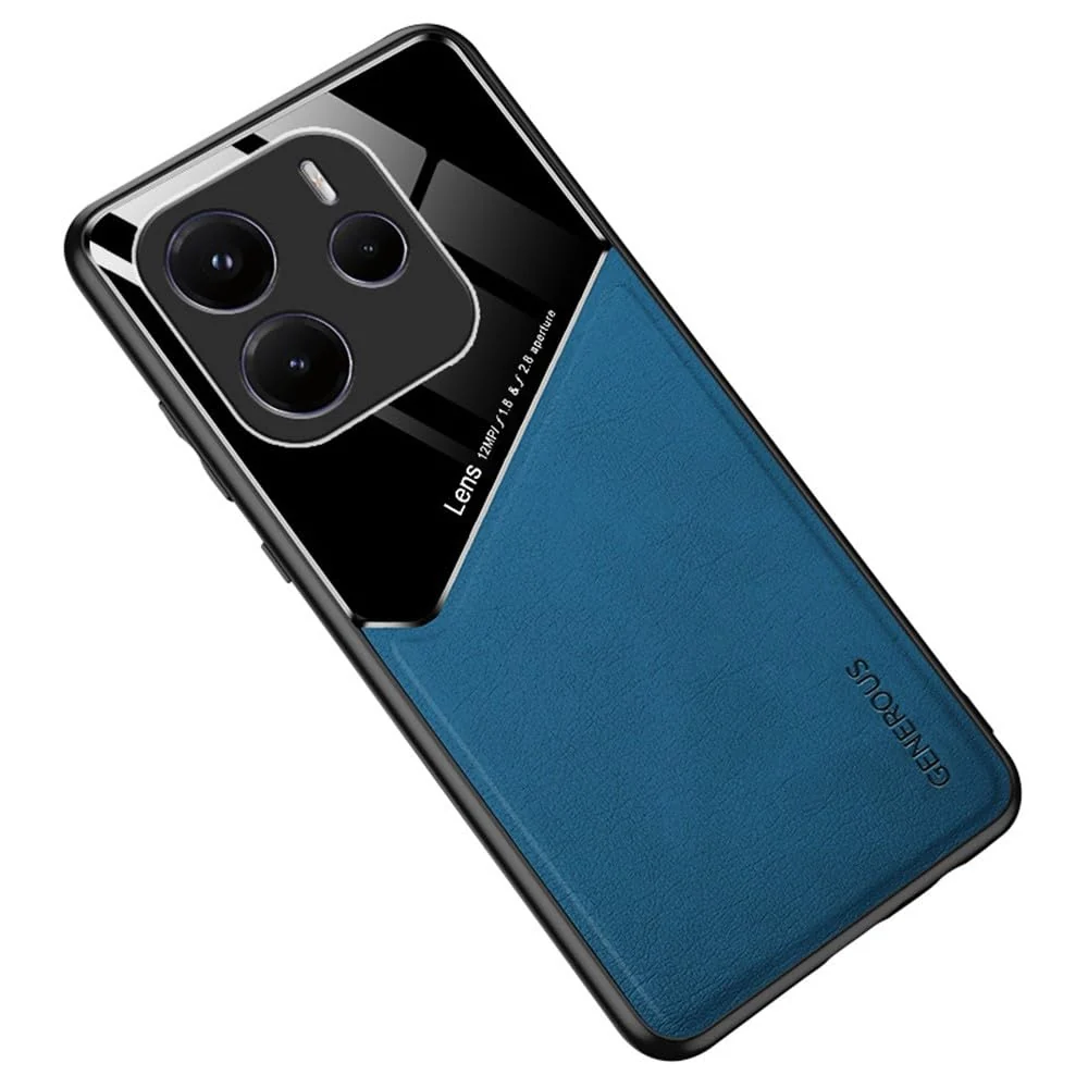 DL3 Mobilak Faux Leather and Plexiglass TPU Case for Xiaomi Redmi Note 14 4G (Not 5G) with Magnetic Car-Mount Support and Shockproof Design - Blue