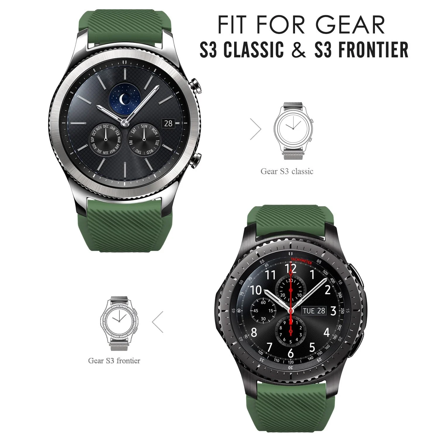 DL3 Mobilak Silicone Sport Band 22MM Xiaomi Redmi Watch 5 Active/5 Lite/Samsung Galaxy Watch 46mm/Watch 3 45mm/Gear S3/Huawei watch (GT6 GT5 GT4 GT3 GT2 GT 46MM)/GT2E/GT5 Pro/GT 6 Pro/Amazfit GTR 3/4 - Army Green