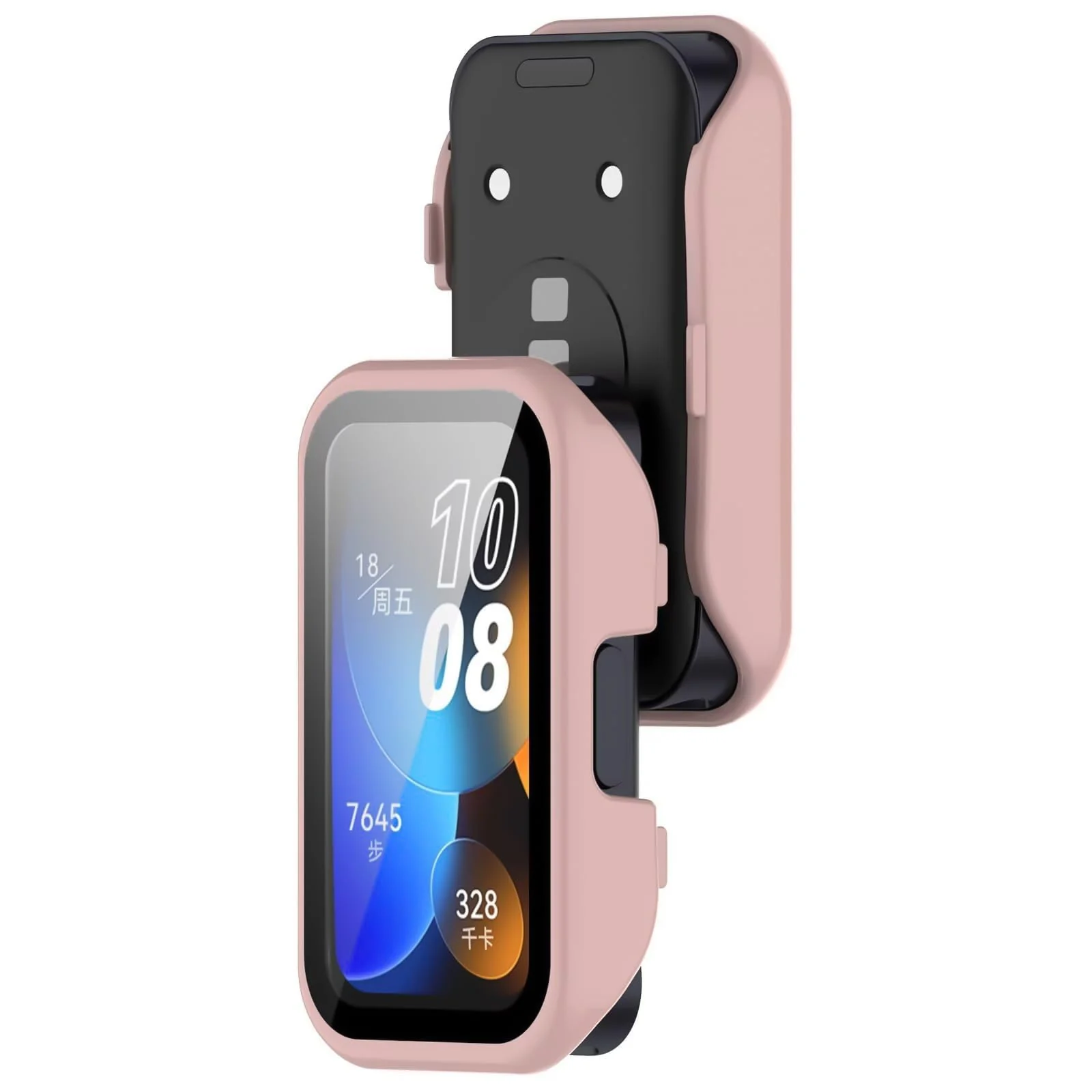 DL3 MOBILAK Full-Coverage Watch Case with Tempered Glass for Huawei Band 8 / Band 9, Pink