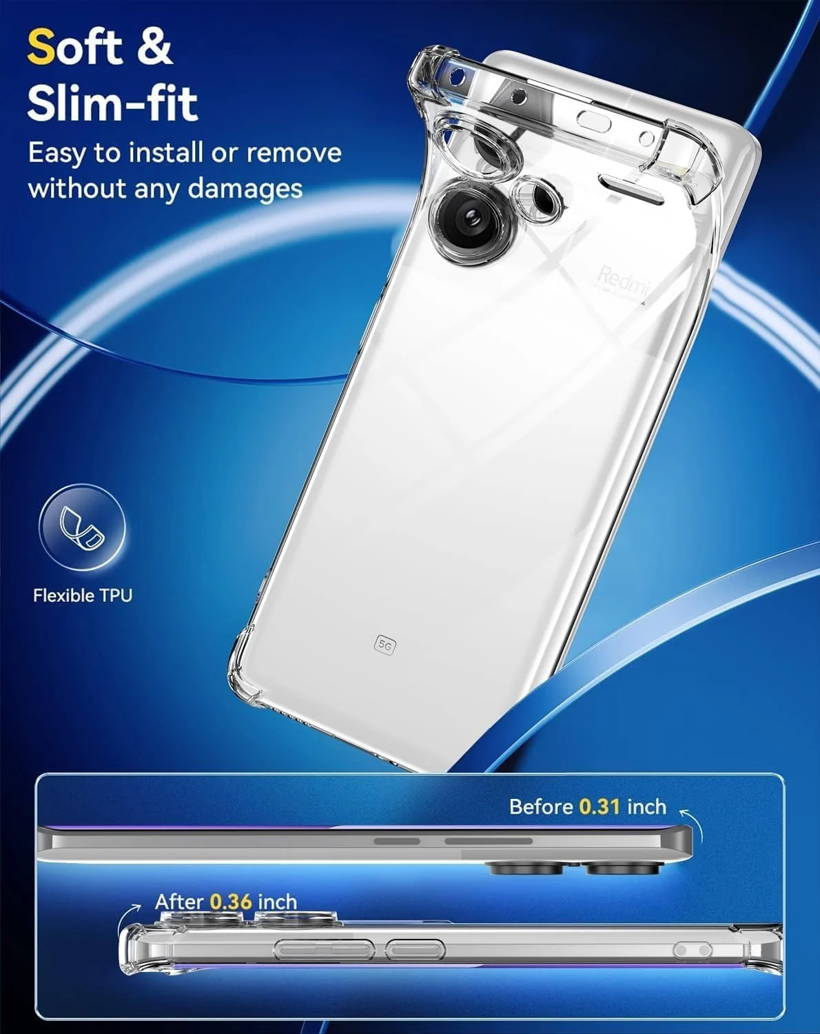 DL3 Mobilak Clear TPU Protective Case for Xiaomi Redmi Note 13 Pro+ Plus 5G with Camera Protection and Shockproof Design - Clear
