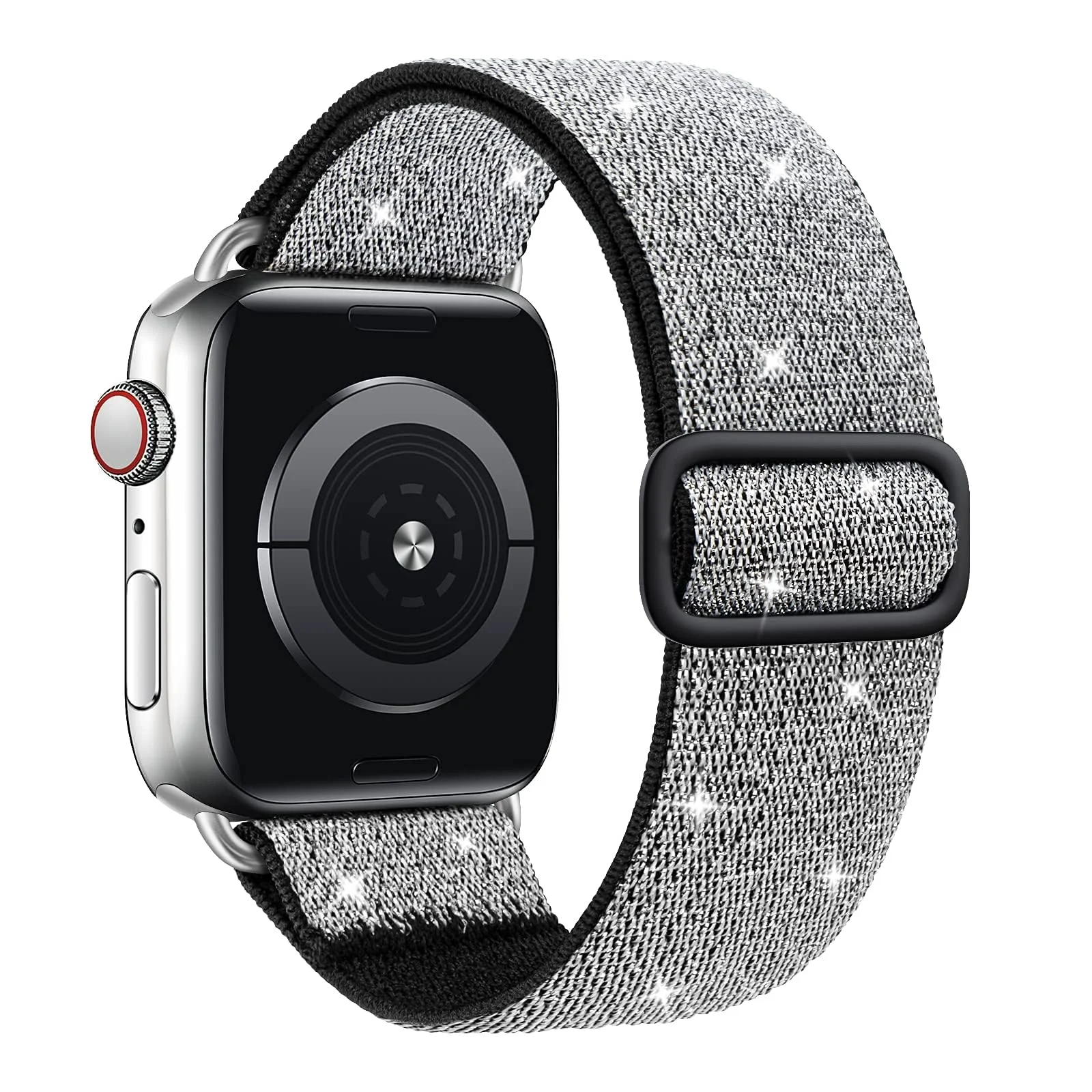 DL3 Mobilak Nylon Solo Loop Stretchy Straps For Apple Watch Band 49mm 45mm 44mm 42mm 41mm 40mm 38mm, Elastic Wristbands for Series 8 9 Ultra 7 6 5 4 3 2 1 (42MM/44MM/45MM/49MM) - Black Silver