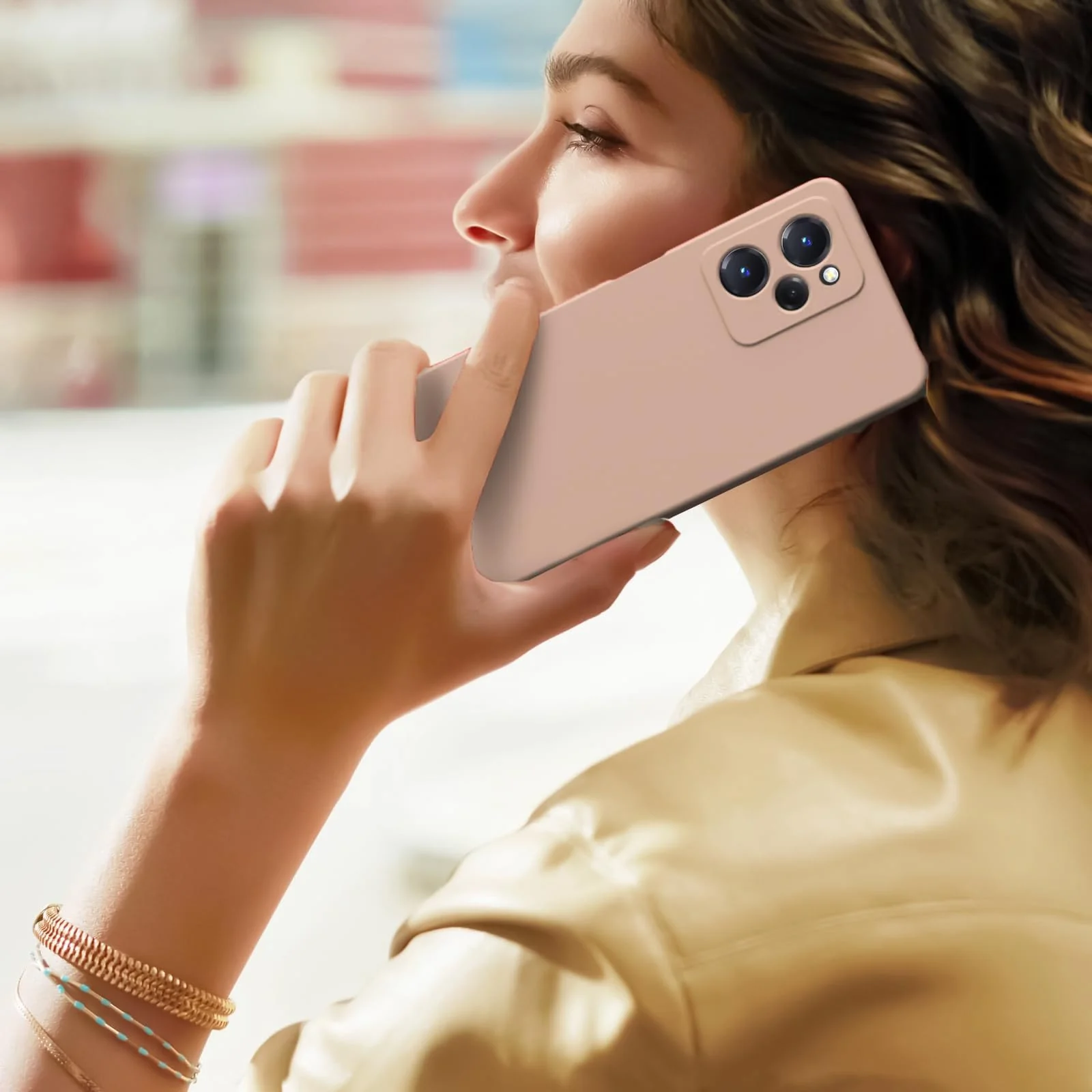 DL3 Mobilak Soft Silicone Protective Case for POCO X5 Pro 5G with Microfiber Lining and Shockproof Design - Light Orange