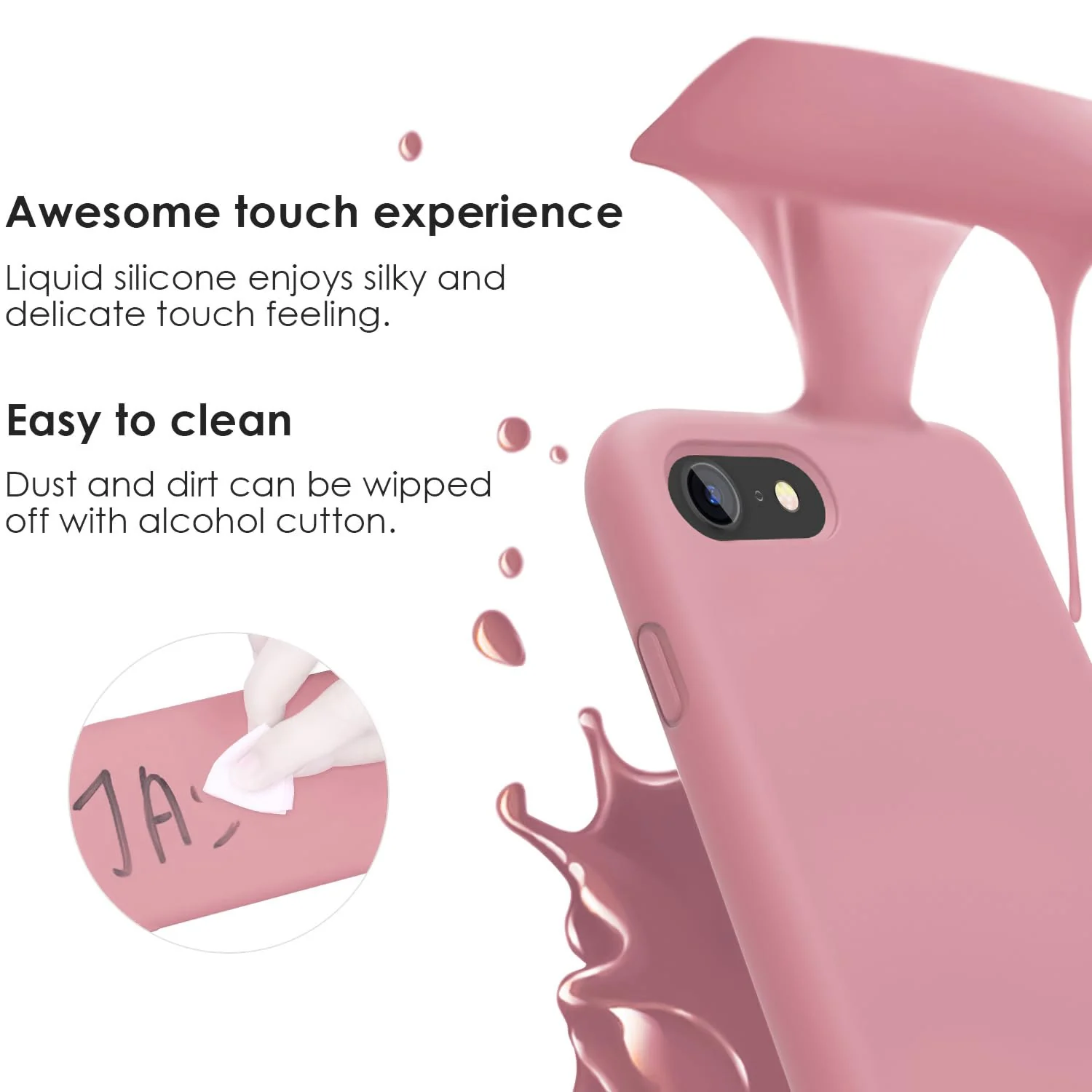 DL3 Mobilak Liquid Silicone Case for iPhone 7 / 8, Shock-absorbing protection, Scratch-resistant surface, Slim, lightweight profile - Pink