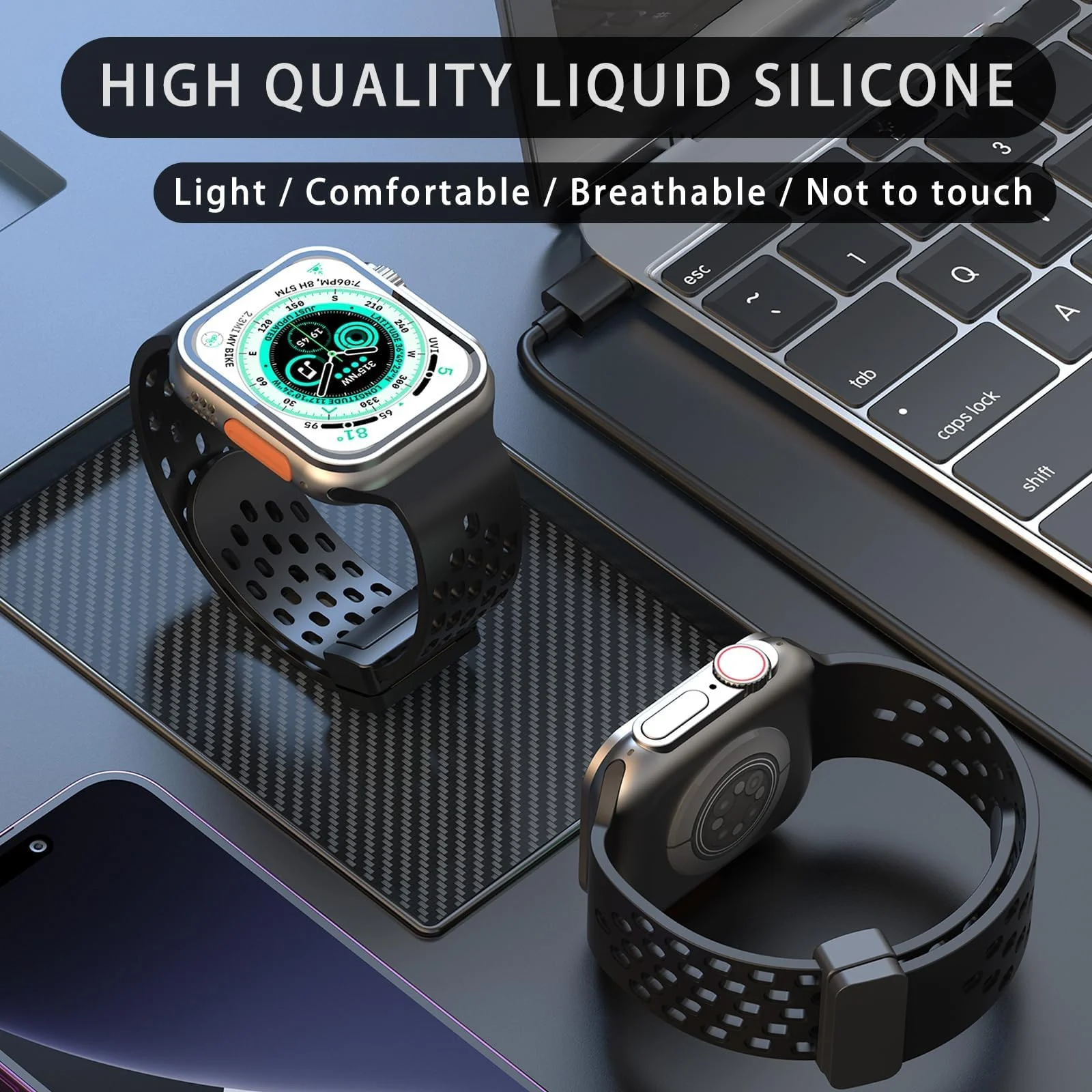 DL3 Mobilak Magnetic Bands for Apple Watch Band 49mm 46mm 45mm 44mm 42mm, Soft Silicone Magnetic Buckle Breathable Sport Watch Strap for iWatch Ultra2 Ultra SE SE2 Series 10 9 8 7 6 5 4 3 2 1 - White Black