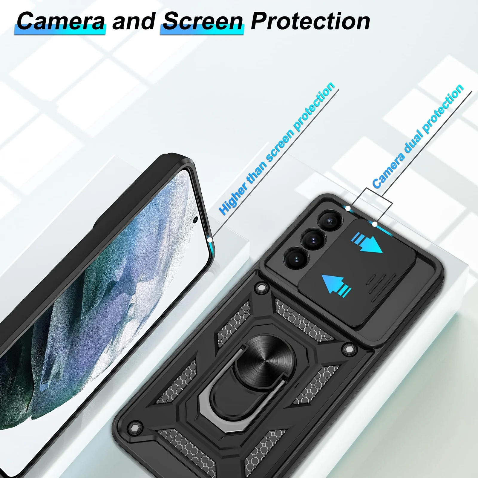 DL3 Mobilak Magnetic Car-Mount Case for Samsung S21 PLUS with Camera Protection and Built-In Kickstand - Black