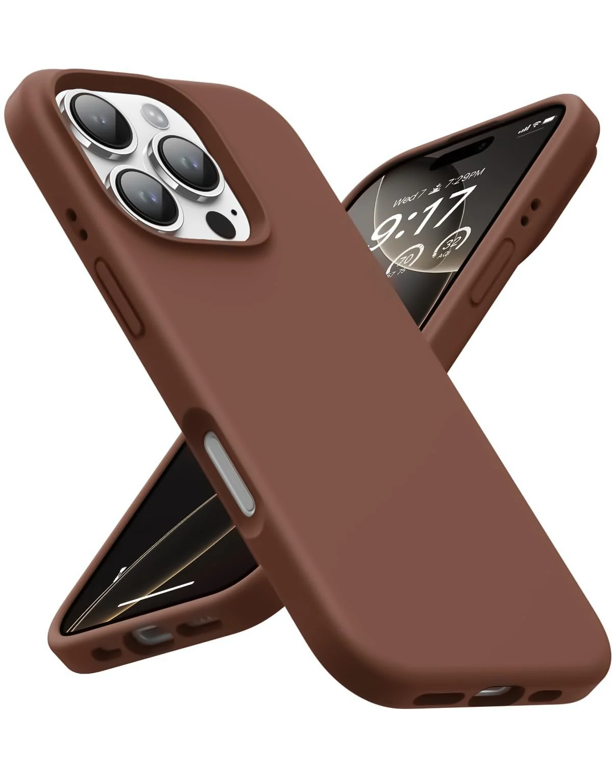 DL3 Mobilak Liquid Silicone Protective Case with Soft Microfiber Lining for iPhone 16 Pro Max - Brown