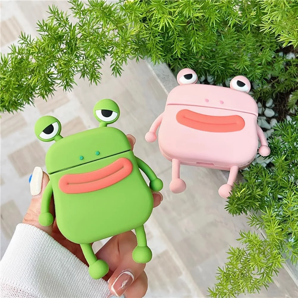 DL3 Mobilak Compatible with AirPods Pro 2/1 Gen Case Soft Silicone Shockproof Cover for Apple iPod Pro 2nd/1st Generation, New 3D Cute Cartoon Creative Fun Case with Keychain Design - Frog Pink
