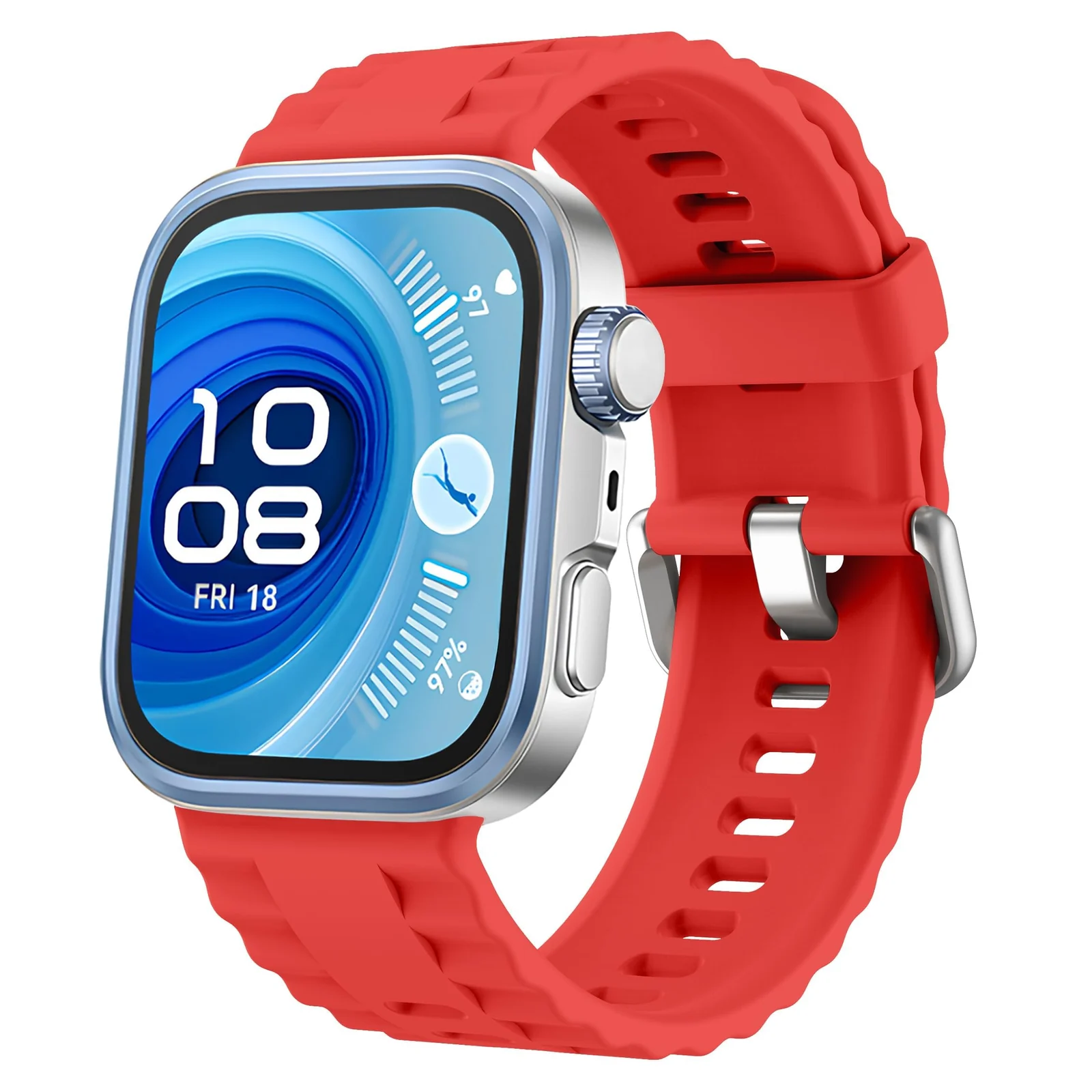 DL3 Mobilak Wavy Texture Sports Wristbands for Huawei Watch Fit 4/Fit 4 Pro/Fit 3 Strap, Breathable Silicone Wristband Strap Watch Strap Bracelet for Huawei Watch Fit 4 Pro/Fit4/3 - Red