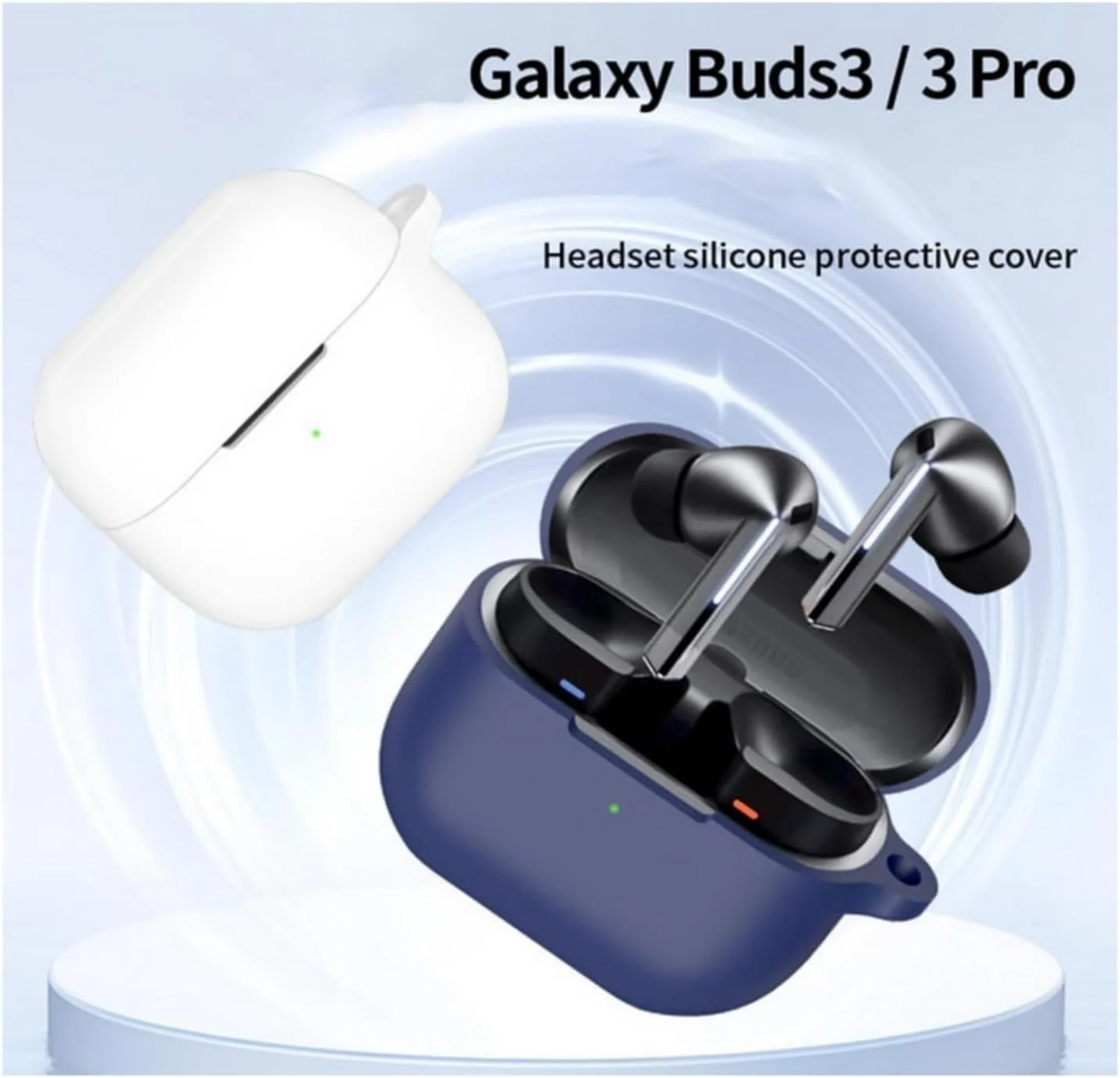 DL3 Mobilak Compatible with Samsung Galaxy Buds 3 Pro/Buds 3 Case Cover, Soft Silicone Shockproof Protective Case Wireless Earbuds with Carabiner, Front LED Visible - Blue