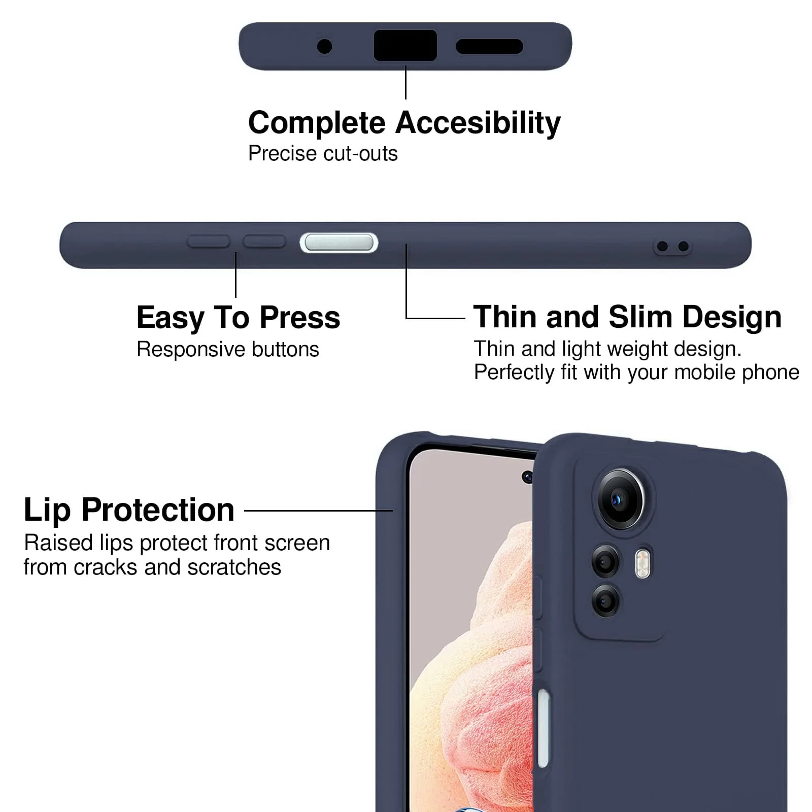 DL3 Mobilak Liquid Silicone Case for Xiaomi Redmi Note 12S, Shock-absorbing protection, Scratch-resistant surface, Soft microfiber lining - Midnight Blue