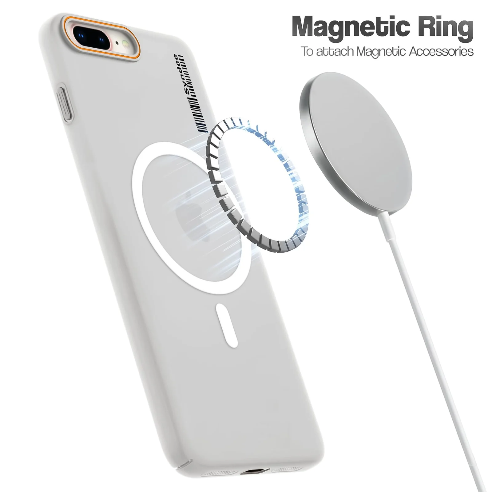 DL3 Mobilak Translucent Matte Case for iPhone 7 Plus / iPhone 8 Plus, Compatible with MagSafe accessories, Shock-absorbing protection, Integrated ring holder - Clear