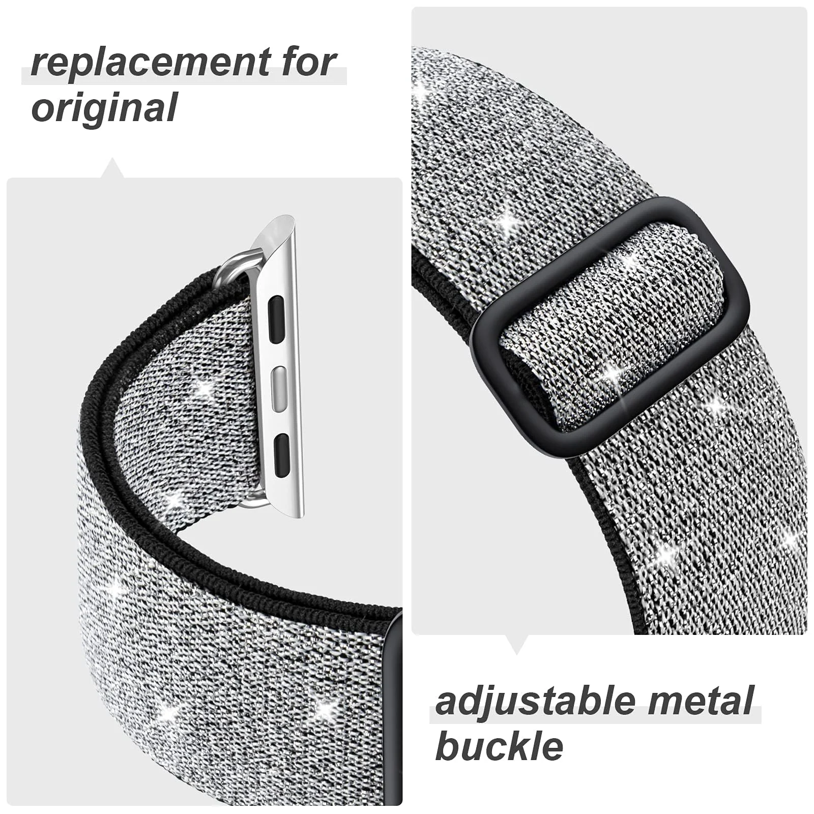 DL3 Mobilak Nylon Solo Loop Stretchy Straps For Apple Watch Band 49mm 45mm 44mm 42mm 41mm 40mm 38mm, Elastic Wristbands for Series 8 9 Ultra 7 6 5 4 3 2 1 (42MM/44MM/45MM/49MM) - Black Silver