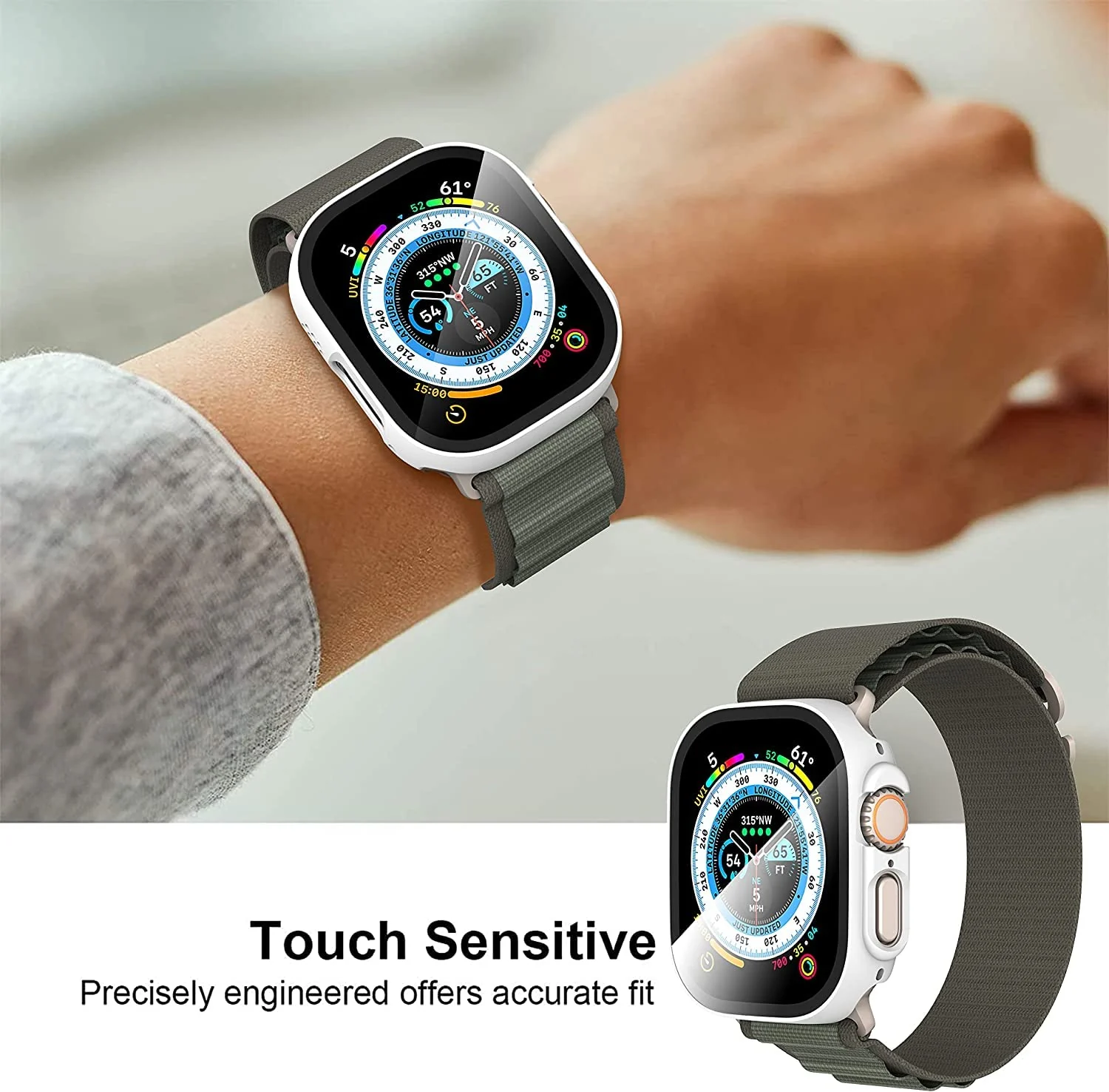 DL3 Mobilak Hard Case Designed for Apple Watch Ultra 2 (2023) / Ultra 1 49mm, Built-in 9H [HD Clear] Tempered Glass Screen Protector, [Full Protection] Slim Cover for iWatch 49mm - White