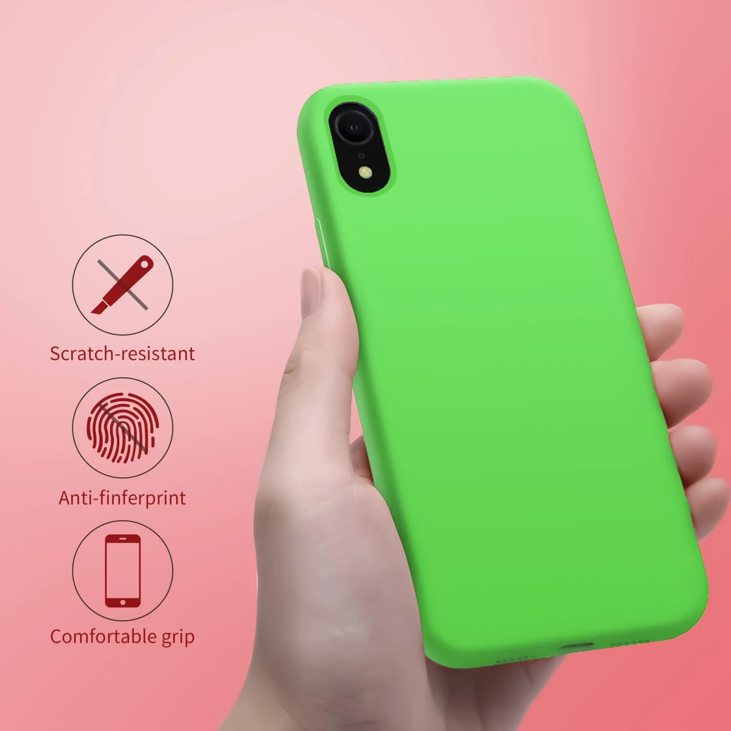 DL3 Mobilak Liquid Silicone Protective Case for iPhone XR with Camera Protection and Microfiber Lining - Neon Green