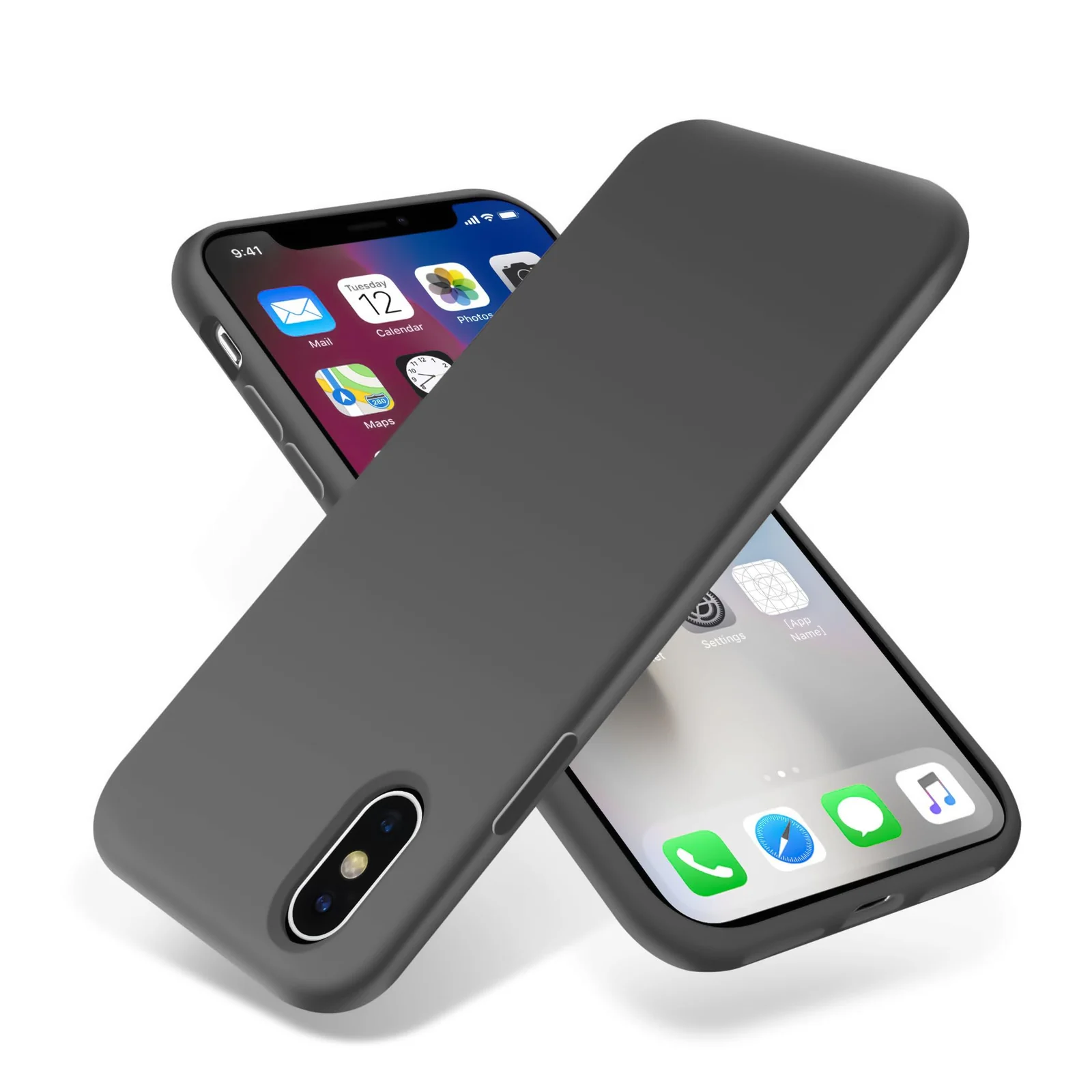DL3 Mobilak Liquid Silicone Protective Case for iPhone X / iPhone XS with Camera Protection and Microfiber Lining - Gray