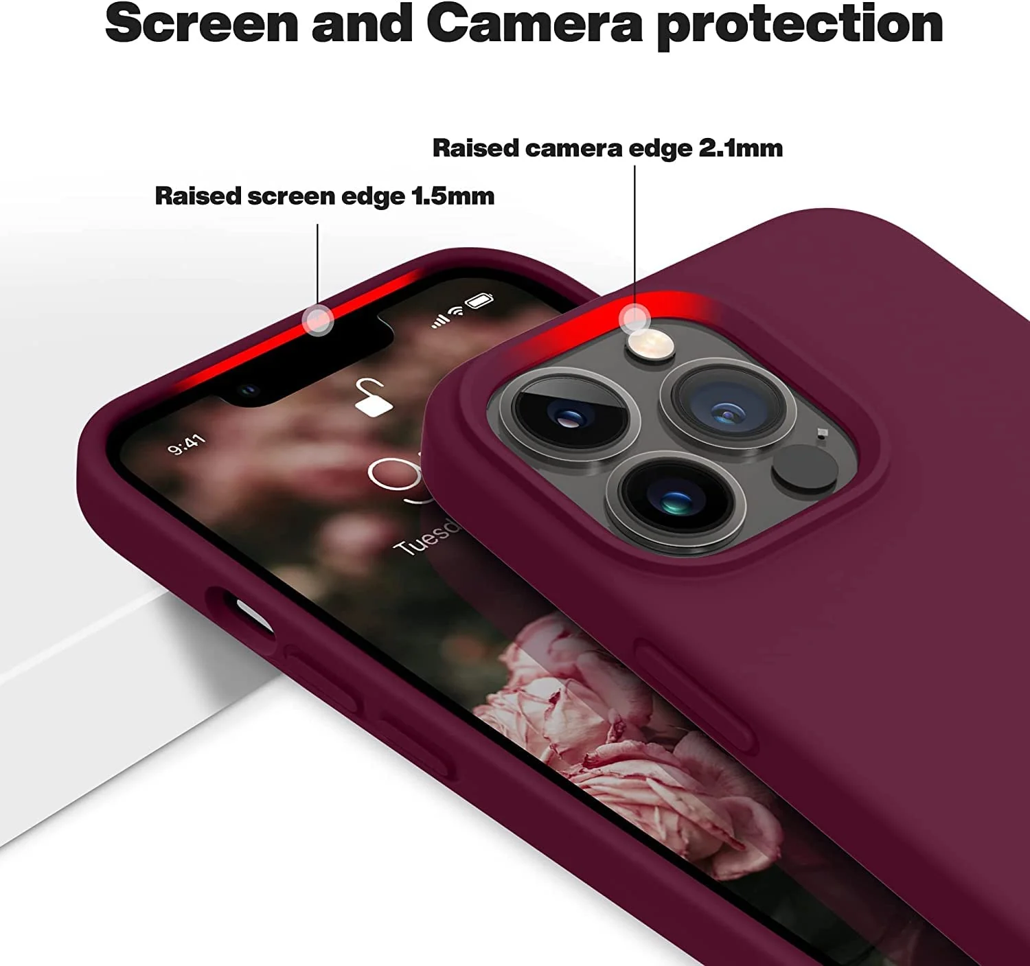 DL3 Mobilak Liquid Silicone Protective Case for iPhone 11 Pro (5.8 Inch) with Camera Protection and Microfiber Lining - Wine Red