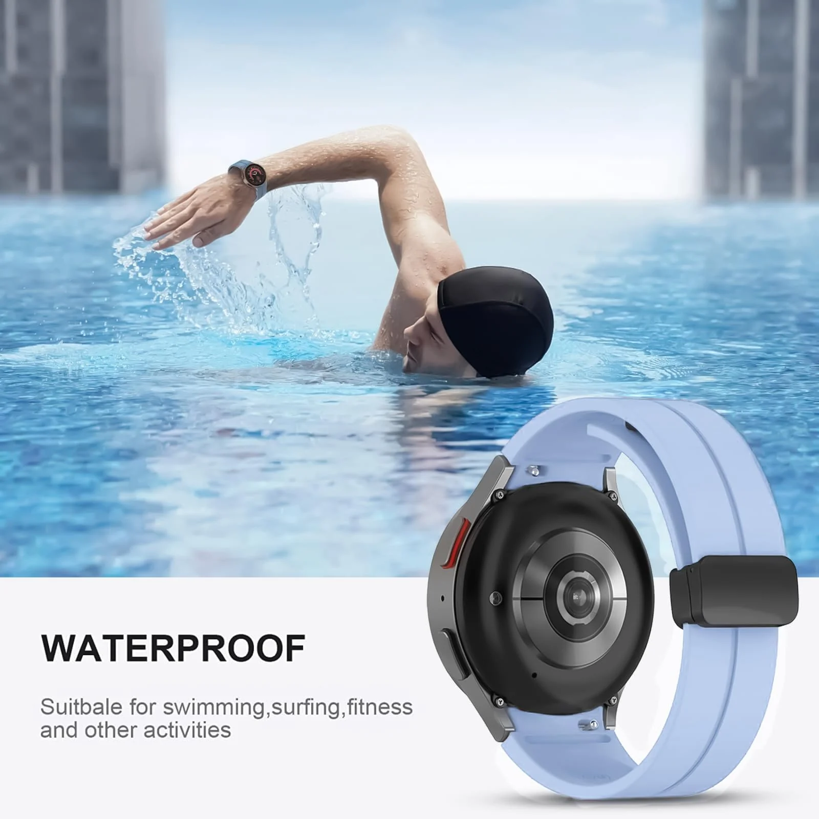 DL3 Mobilak Strap Compatible with Samsung Galaxy Watch 7 FE 6 5 4 Strap 40mm 44mm/Watch 6 Classic 43mm 47mm/5 Pro 45mm/4 Classic 42mm 46mm, No Gap Magnetic Clasp Silicone Band - Sky Blue