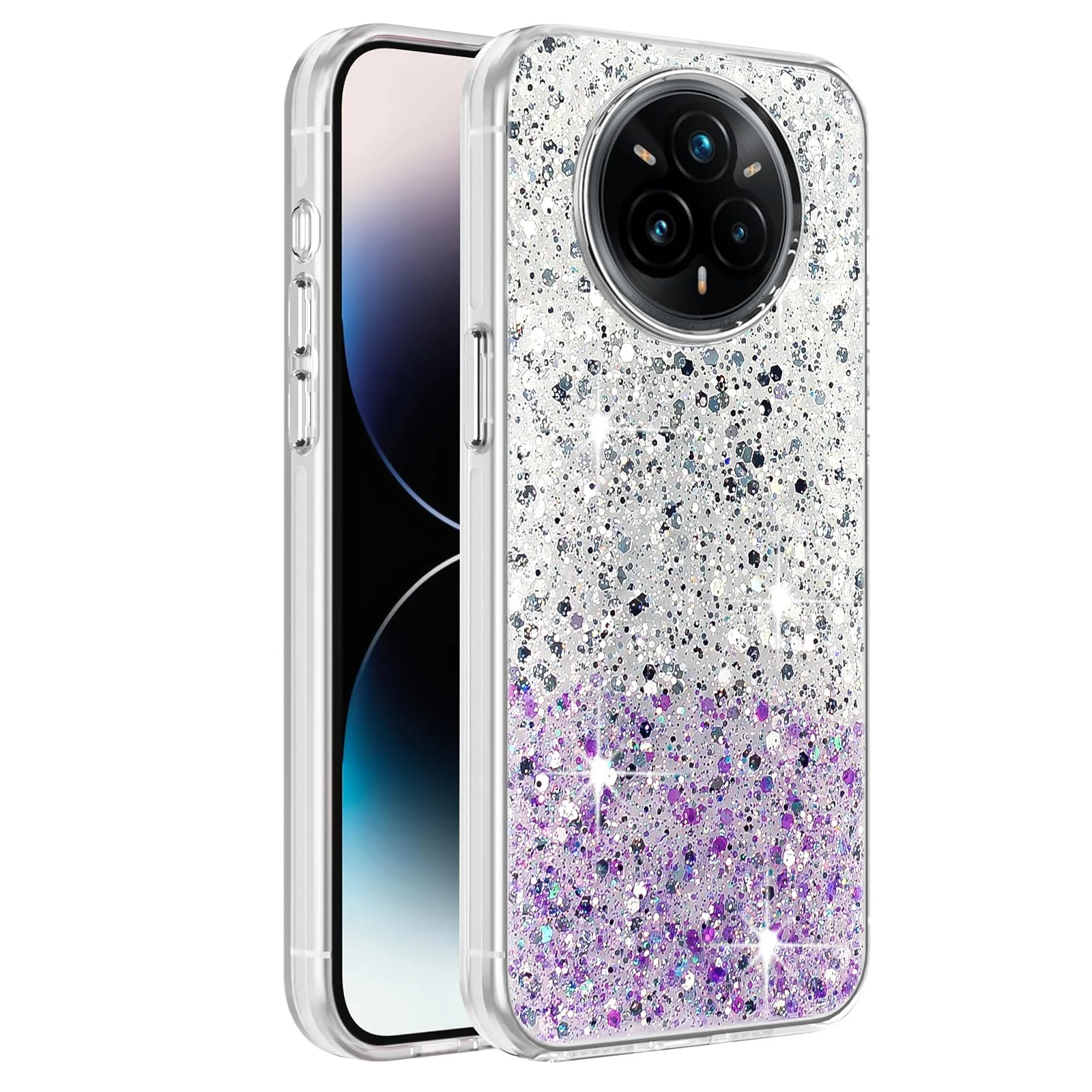 DL3 Mobilak Glitter Protective Case for realme 14 Pro + Plus 5G, Supports wireless charging, Camera protection, Shock-absorbing protection - White Purple