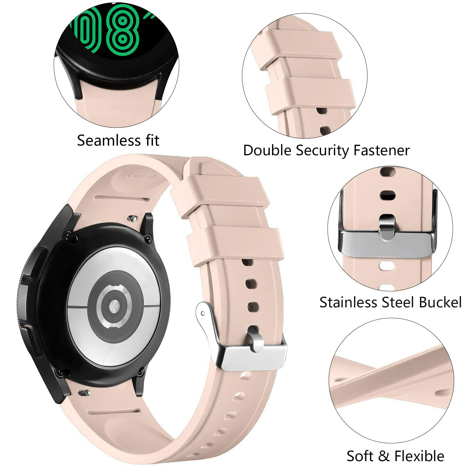 DL3 Mobilak No Gap Bands Compatible with Samsung Galaxy Watch 7 5 4 6 Band 44mm 40mm/Watch 5 Pro 45mm/Galaxy Watch 4 Classic 46mm 42mm Strap,20mm Quick Release Sport Replacement Bands for Women Men - Lovely Pink