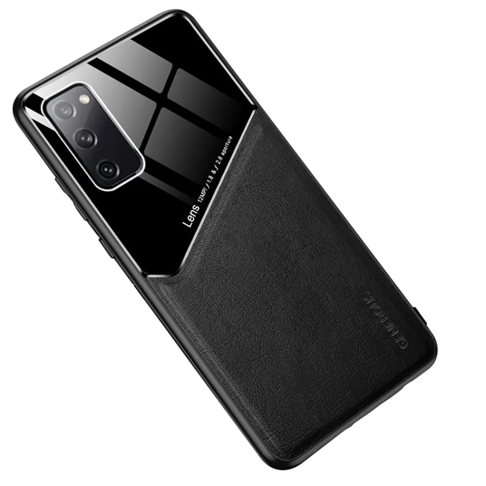 DL3 Mobilak Leather and PC Protective Case for Samsung Galaxy S20 FE 4G 5G 2020 / 2022, Built-in magnetic car-mount support, Shock-absorbing protection - Black