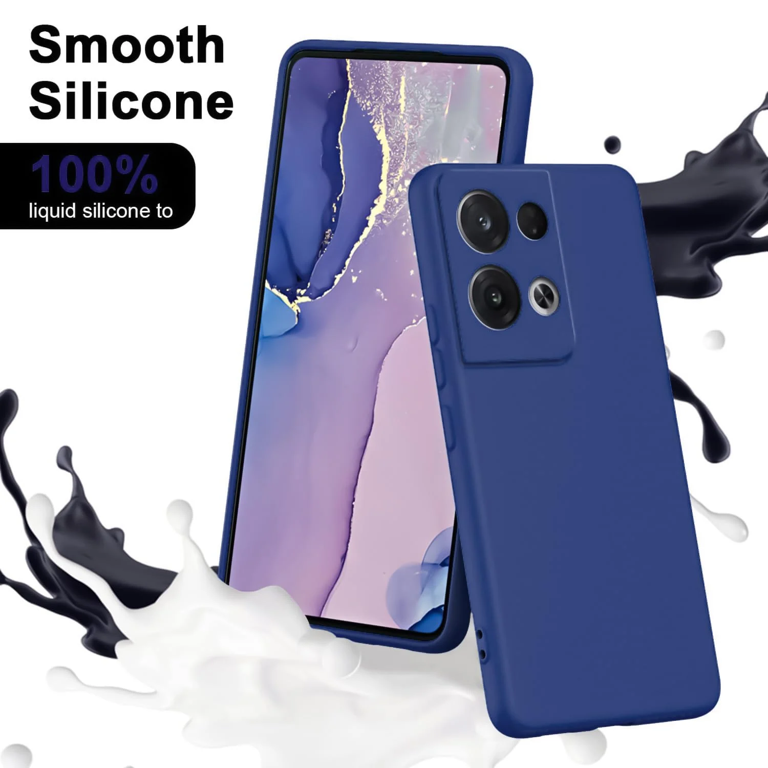 DL3 Mobilak OPPO Reno 8 5G Case, Soft Flexible Liquid Silicone Gel Rubber Bumper Cover, Full Body Shockproof Protective Phone Case - Blue 1