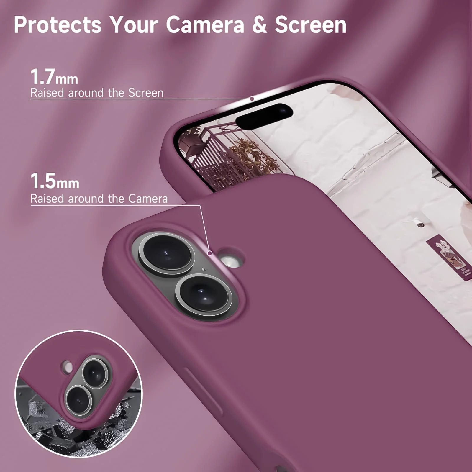 DL3 Mobilak Liquid Silicone Protective Case with Soft Microfiber Lining for iPhone 16+ Plus 6.7-Inch - Wine Red