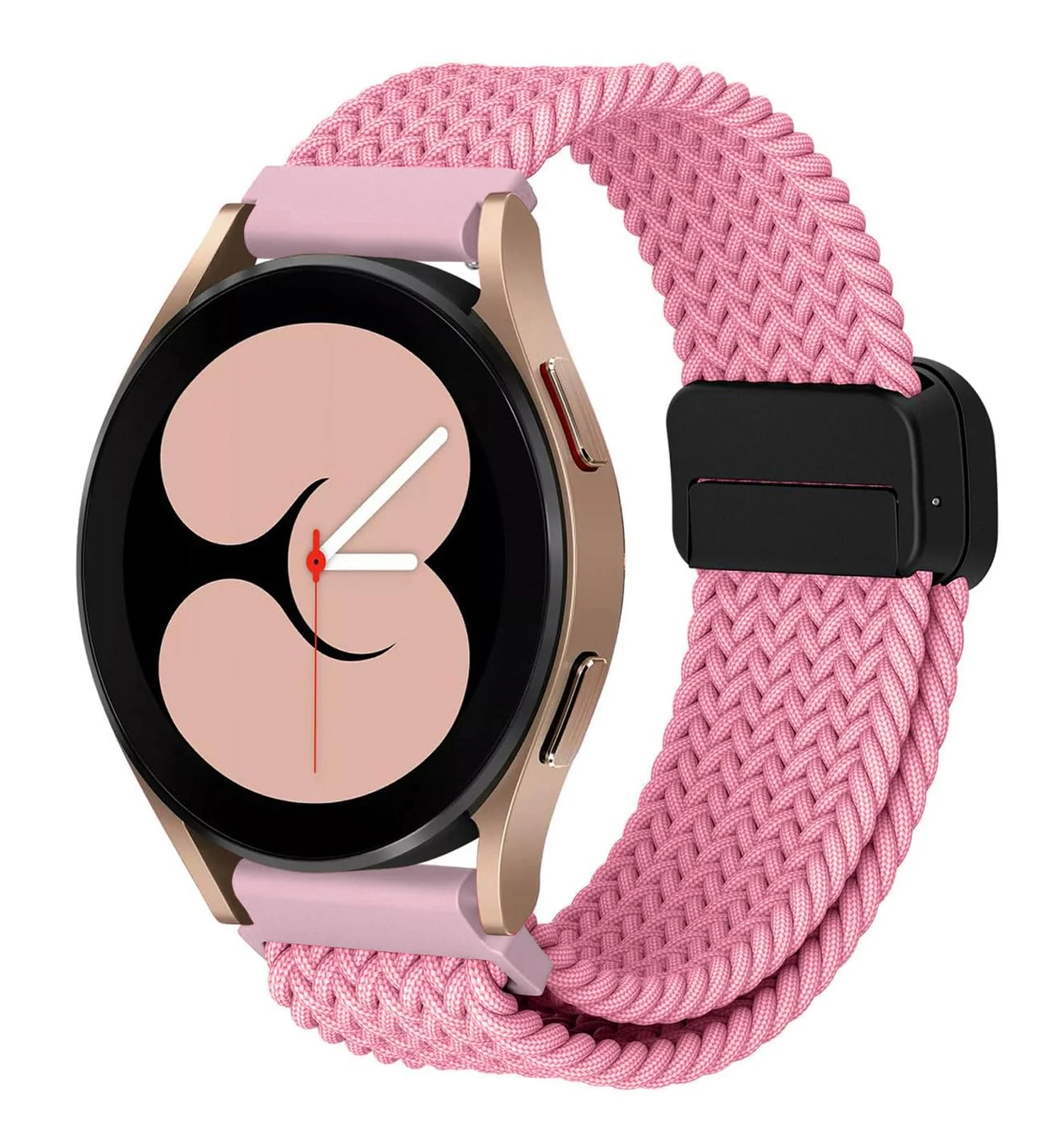 DL3 Mobilak 20mm Magnetic Band for Samsung Galaxy Watch 7/6/5/4/FE Band 40mm 44mm/Galaxy Watch 6/4 Classic Bands 47mm 43mm 46mm 42mm/Watch 5 pro 45mm/3 41mm/Active 2, Stretchy Braided Nylon Magnetic Sport Strap - Pink