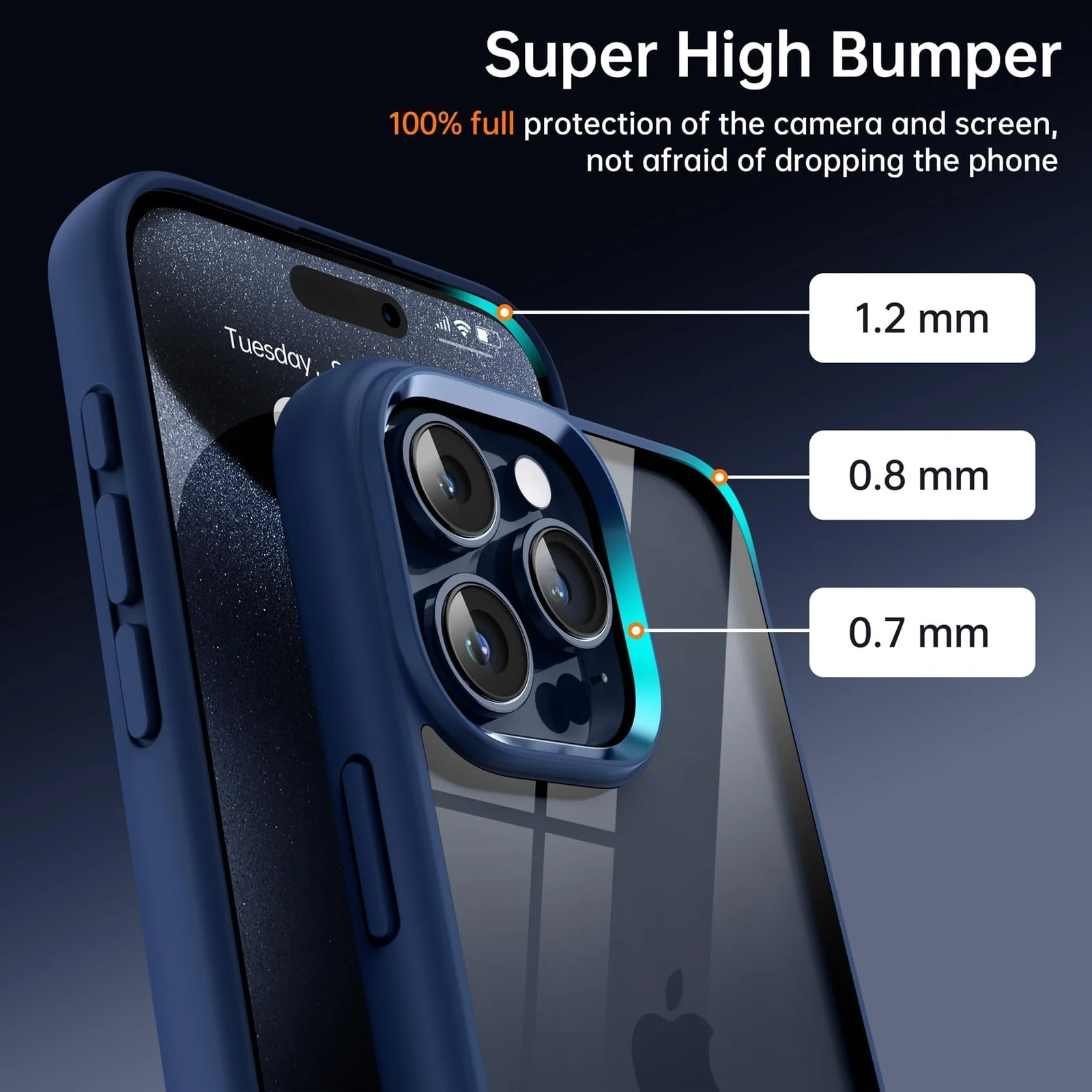 DL3 Mobilak Clear PC and TPU Protective Case for iPhone 12 / iPhone 12 Pro with Shockproof Design and Anti-Yellowing Design - Blue