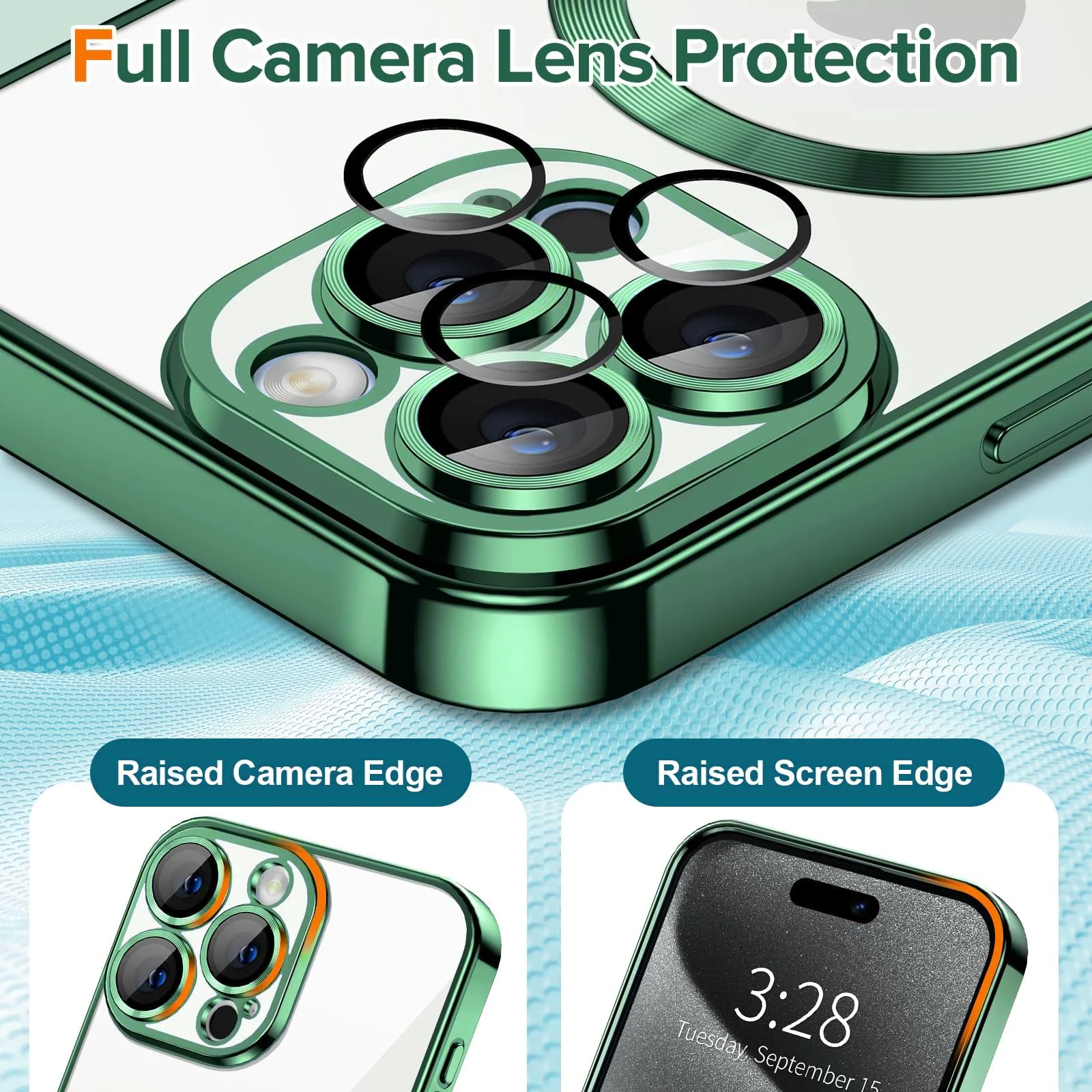 DL3 Mobilak Plated-Edge Protective Case for iPhone 15 Pro Max 6.7-Inch, Compatible with MagSafe accessories, Supports wireless charging, Shock-absorbing protection - Green