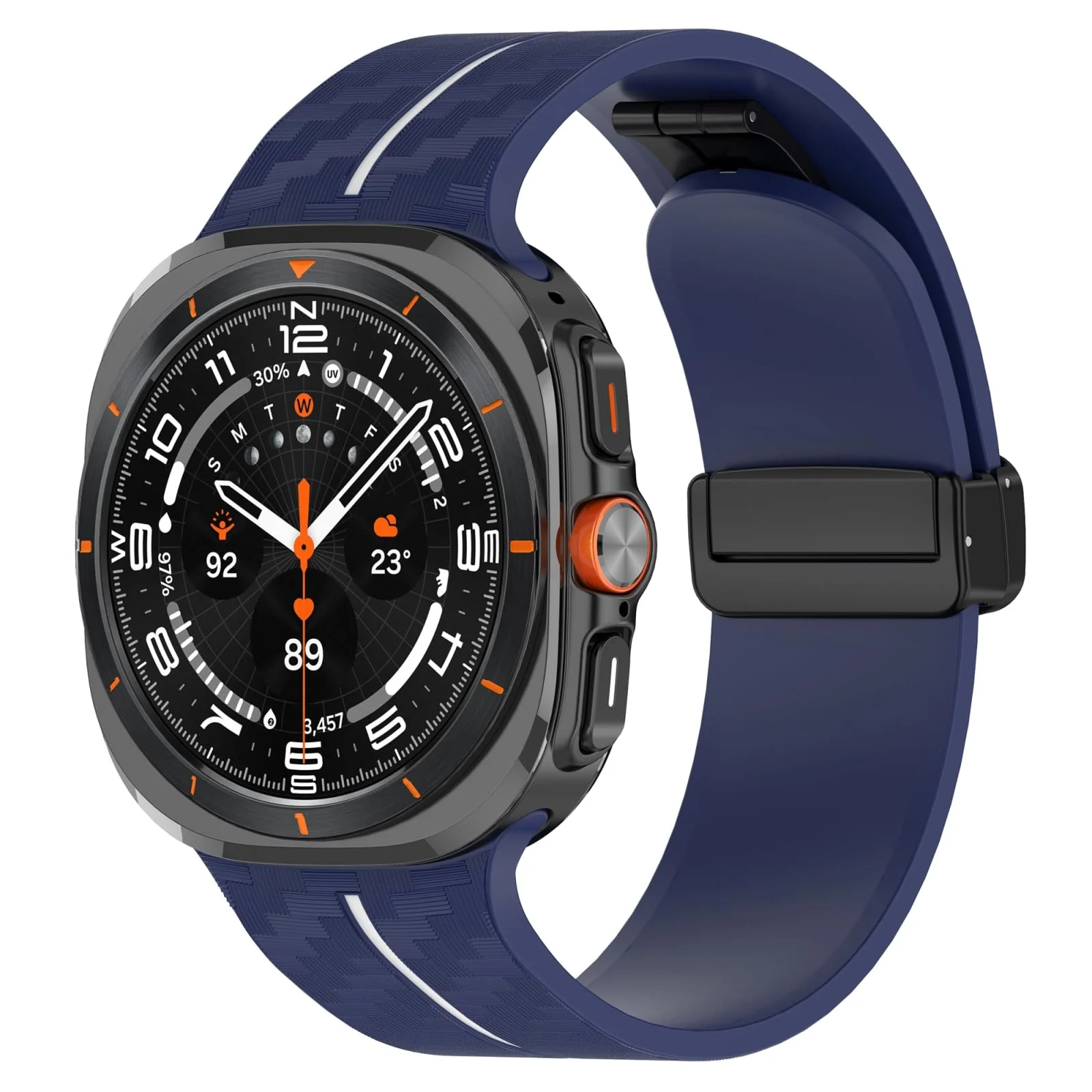 DL3 Mobilak Compatible for Samsung Galaxy Watch Ultra Band 47mm for Men Women, Soft Silicone Waterproof Sport Strap with Magnetic Clasp, Stylish Carbon Fiber Replacement Galaxy Watch 7 Ultra Bands - Blue White