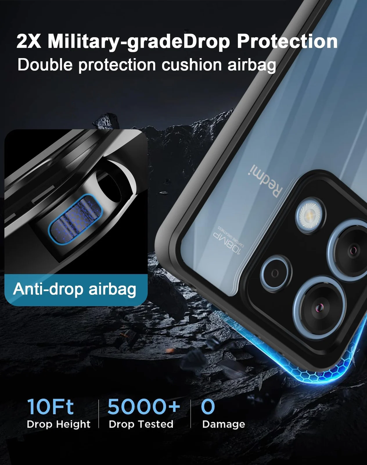 DL3 Mobilak Clear PC and TPU Protective Case for Xiaomi Redmi Note 13 Pro 4G, Military-Grade Shockproof Anti-Yellowing, Slim Protective Phone with Camera Protection and Military-Grade Protection - Black