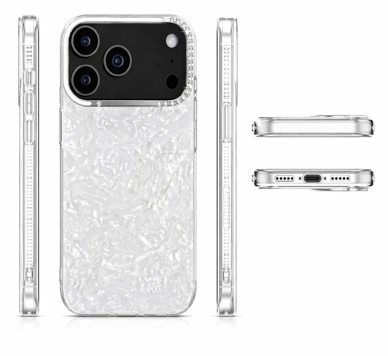 DL3 Mobilak Glitter Rhinestone Protective Case for iPhone 12 Pro with Shockproof Design - White