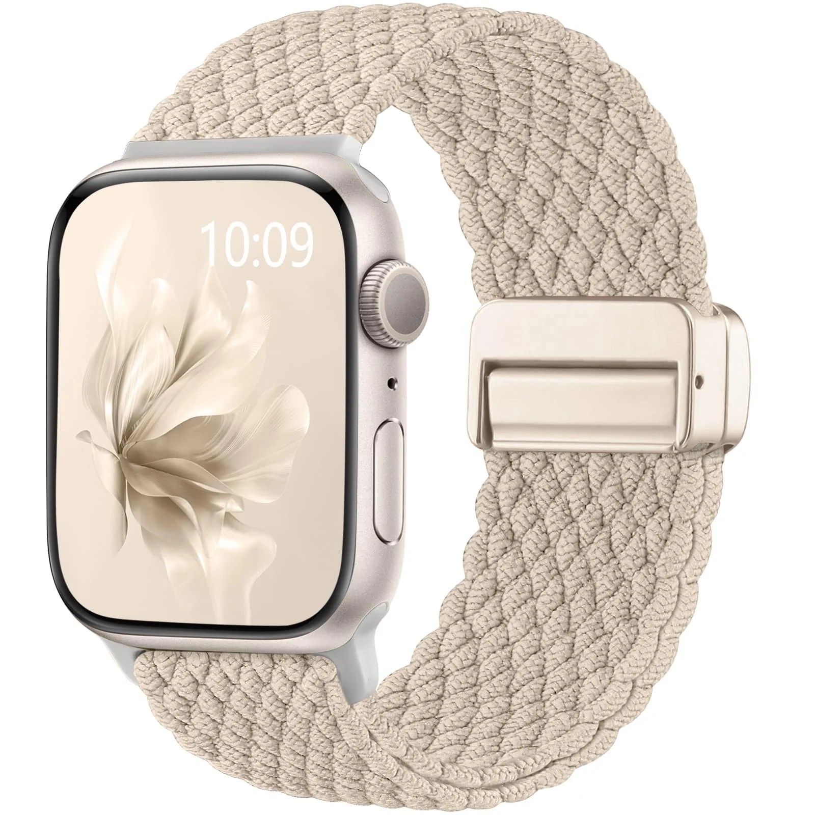 DL3 Mobilak Sport Solo Loop Compatible with Apple Watch Band 42mm 44mm 45mm 46mm 49mm for Women Men, Magnetic Strap Stretchy Braided Wristband for iWatch Series 11 10 9 8 7 6 5 4 3 Ultra 3 2 1 SE SE2 - Champagne
