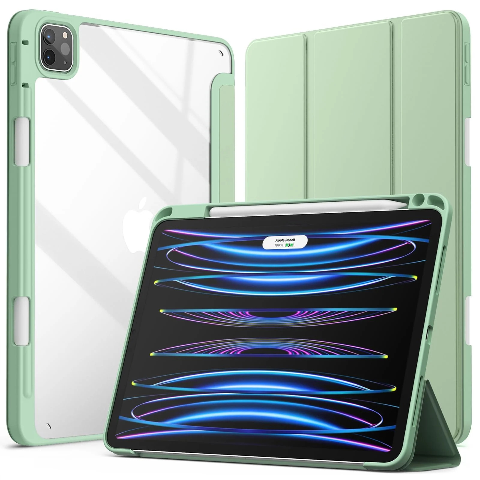 DL3 Mobilak for iPad Pro 11 Inch Case 4th /3rd /2nd Generation(2022/2021/ 2020), Clear Shockproof Back Cover Built-in Pencil Holder, Auto Sleep/Wake - Mint Green