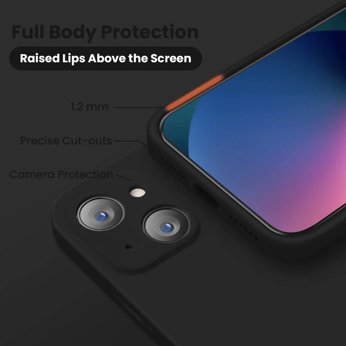 DL3 Mobilak Liquid Silicone Protective Case for iPhone 13 (6.1 Inch) with Camera Protection and Microfiber Lining - Black